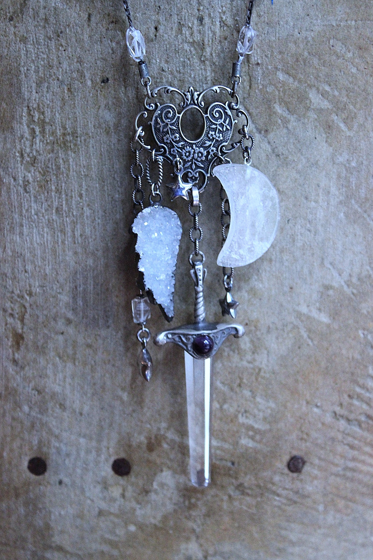 NEW! Of the Soul Necklace w/Unique Crocheted Clear Quartz Beads,RARE Sterling Sword with Water Clear Quartz Crystal Point & More!