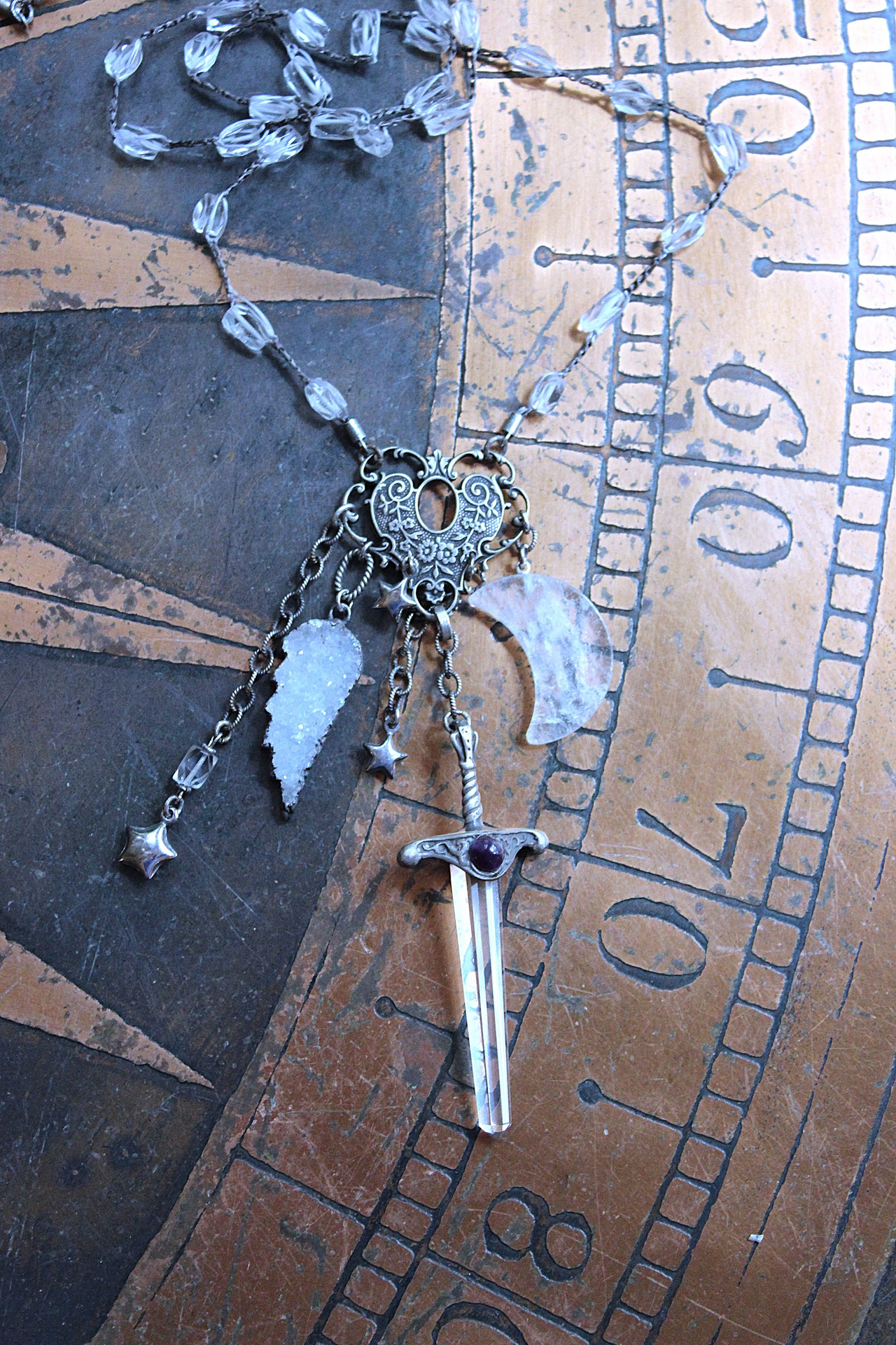 NEW! Of the Soul Necklace w/Unique Crocheted Clear Quartz Beads,RARE Sterling Sword with Water Clear Quartz Crystal Point & More!