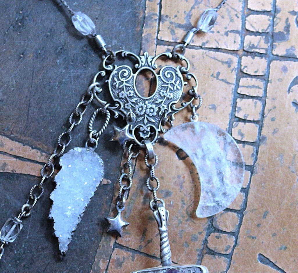 NEW! Of the Soul Necklace w/Unique Crocheted Clear Quartz Beads,RARE Sterling Sword with Water Clear Quartz Crystal Point & More!
