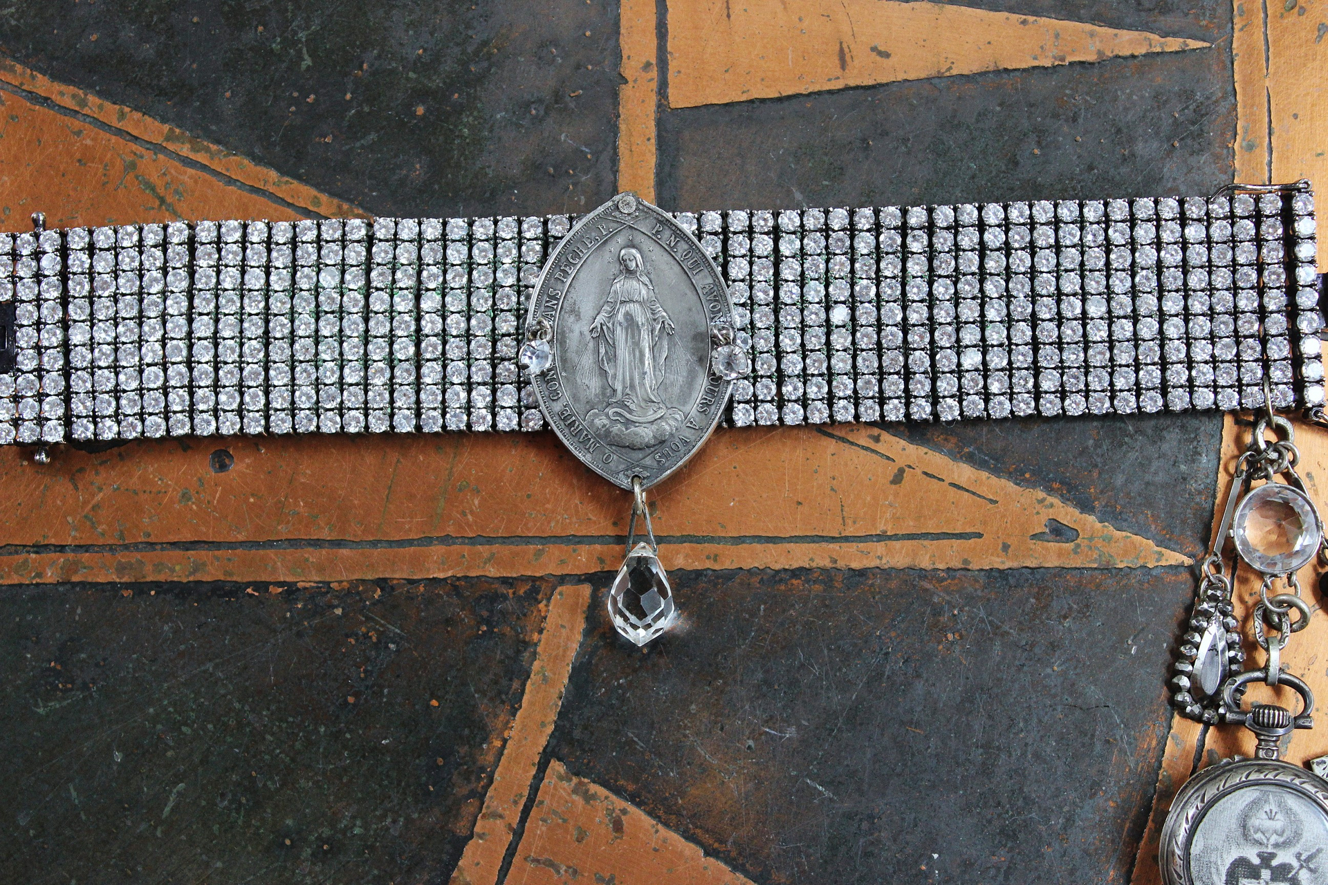 NEW! All  Around Us Bracelet with Multi Row Sterling White Zircon Bracelet, Rare Master Engraved Flaming Sacred Heart Sterling Nun's Cross & More!