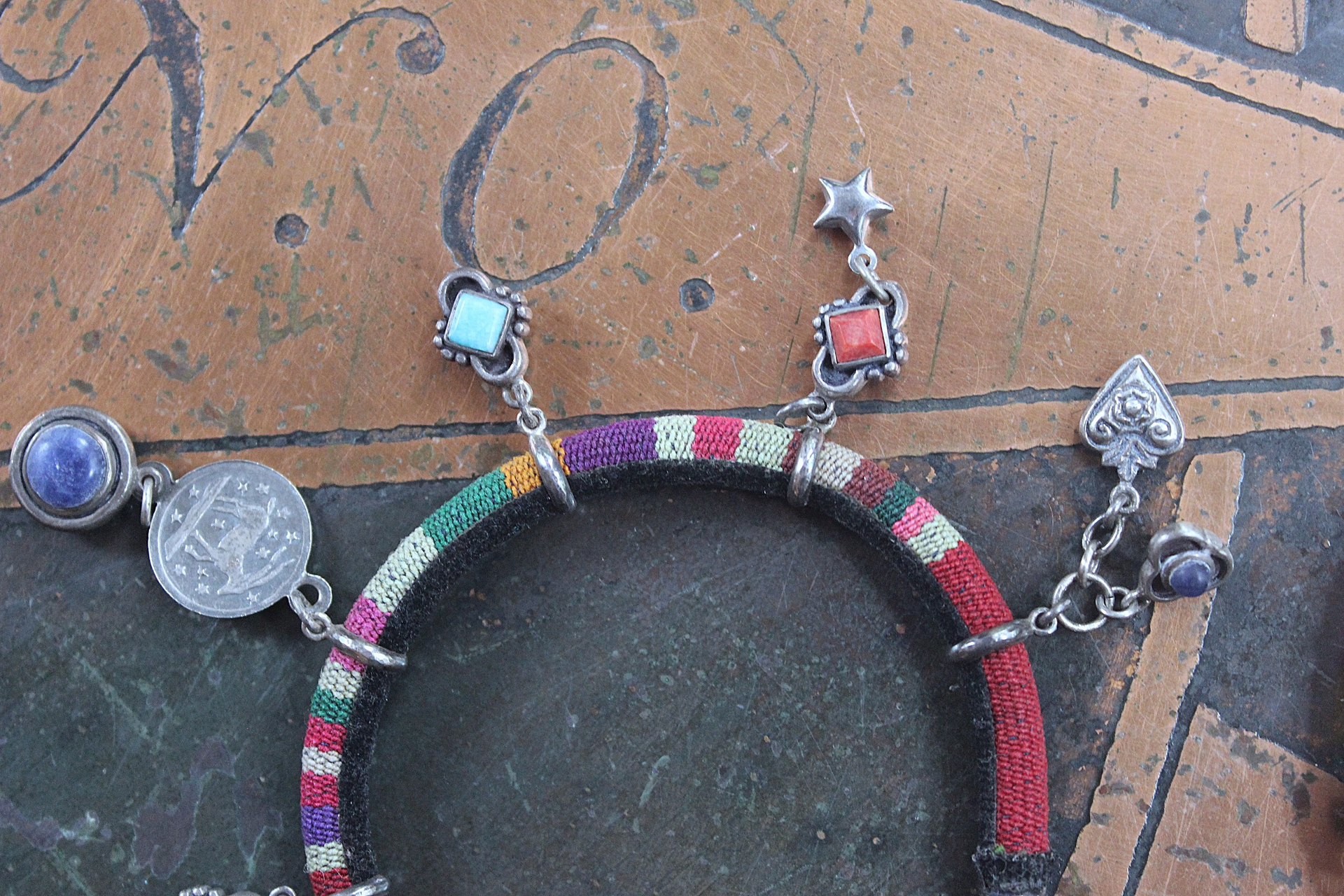 NEW! Set of 5 Woven Serape Textile & Sterling Stacking Bracelets with Multiple Drops & Dangles - lots of Sterling & Unique Pieces!
