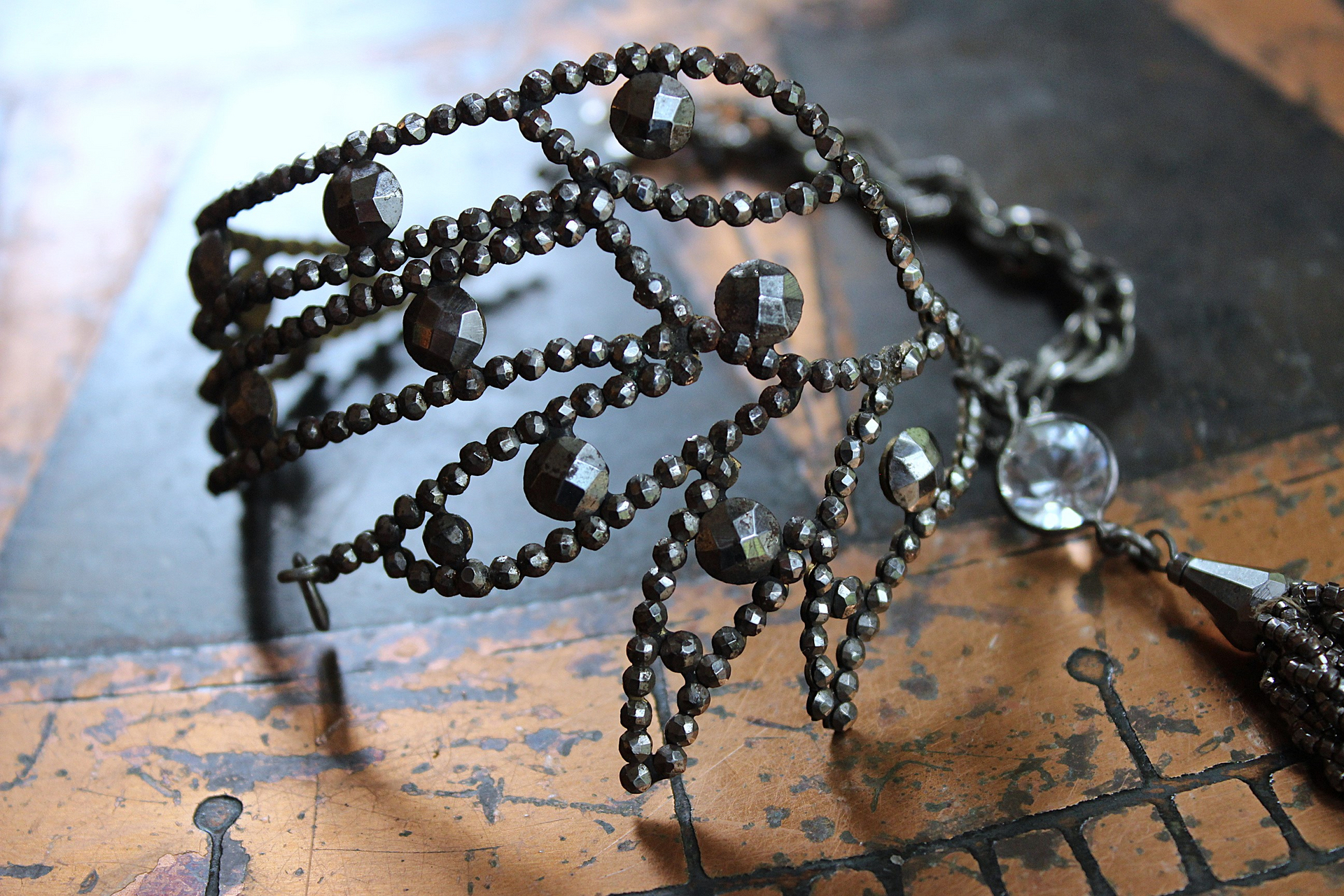 SOLD to J  Precious Wings Bracelet with Rare Antique Cut Steel Wing & Tassel