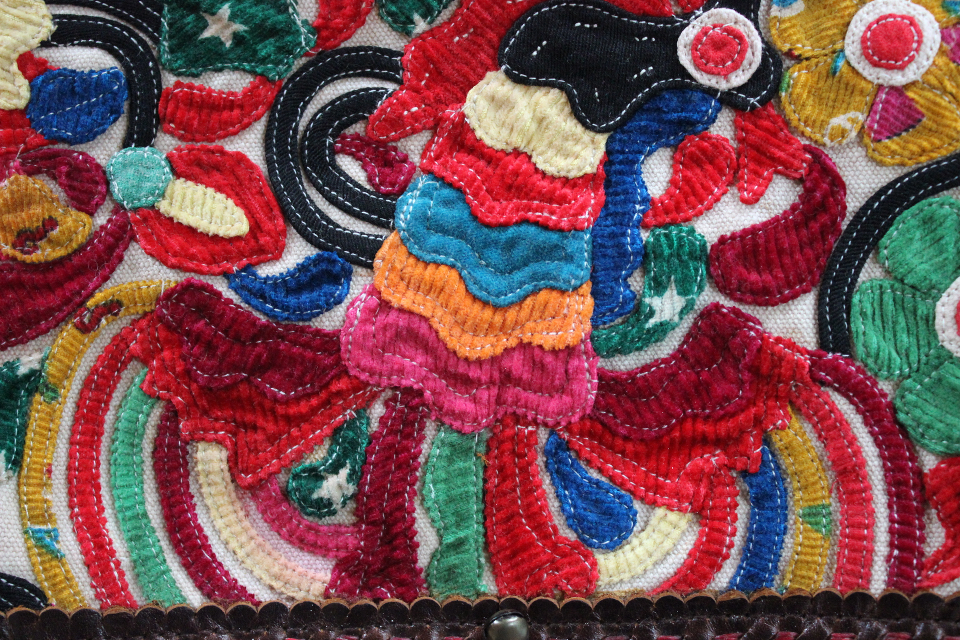 NEW! Vintage JP & Mattie Leather and Antique Applique Textile Bag 