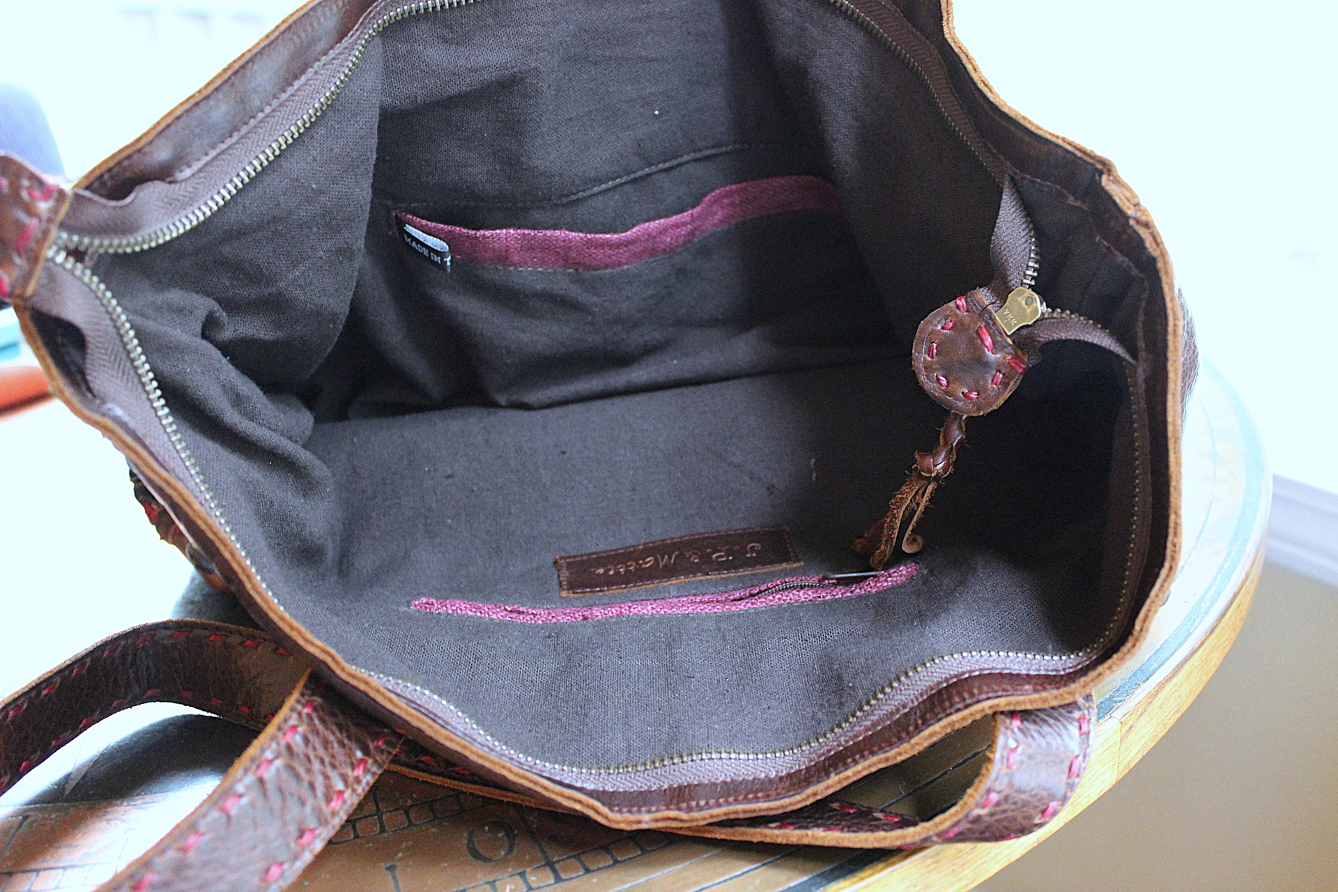 NEW! Vintage JP & Mattie Leather and Antique Applique Textile Bag 