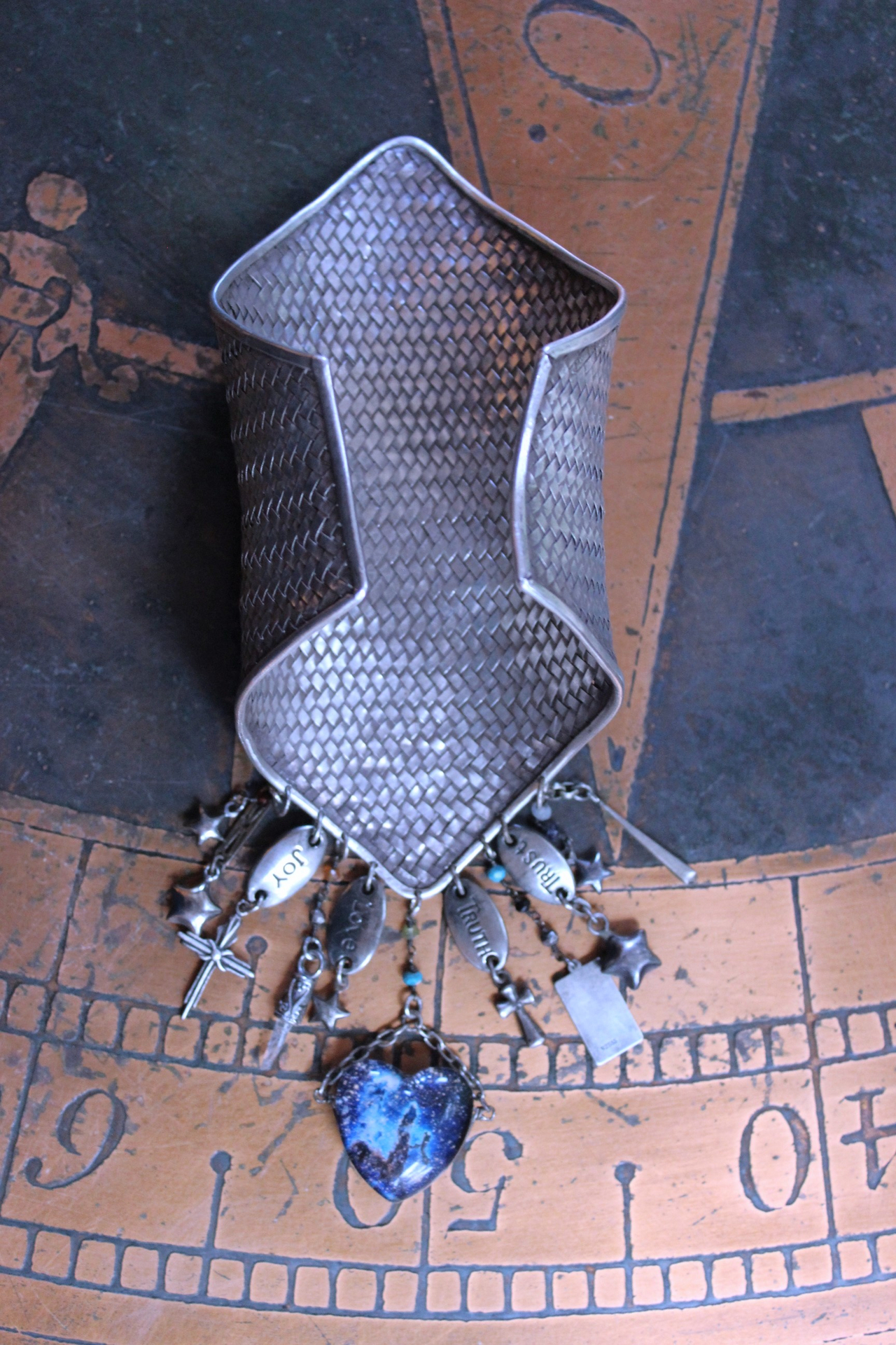 NEW! The Heirophant Wide Sterling Weave Cuff Bracelet with Heart Shaped Glass Pillars of Creation,Sterling Engraved Heirophant Medal, Sterling Stars & More!