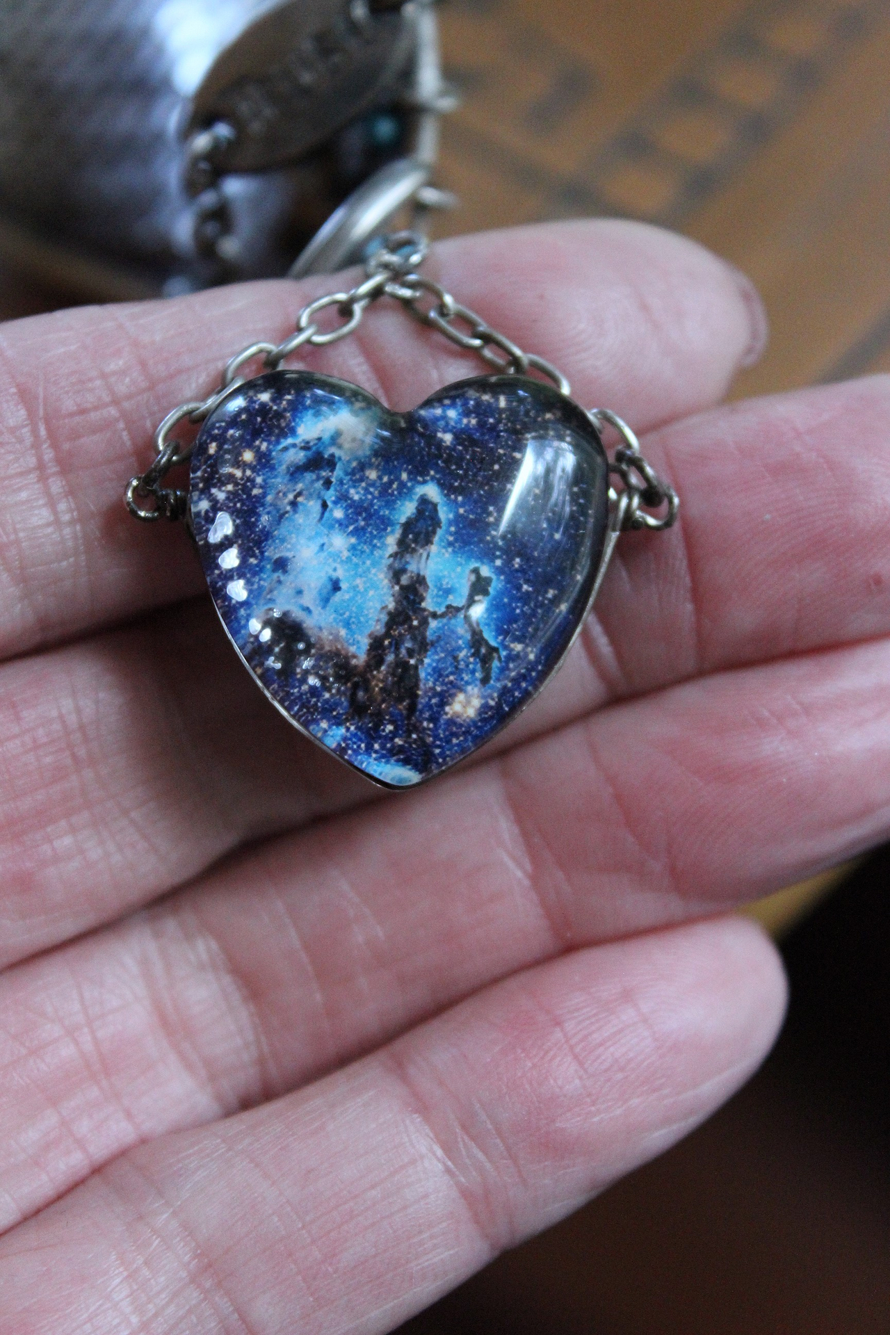 NEW! The Heirophant Wide Sterling Weave Cuff Bracelet with Heart Shaped Glass Pillars of Creation,Sterling Engraved Heirophant Medal, Sterling Stars & More!