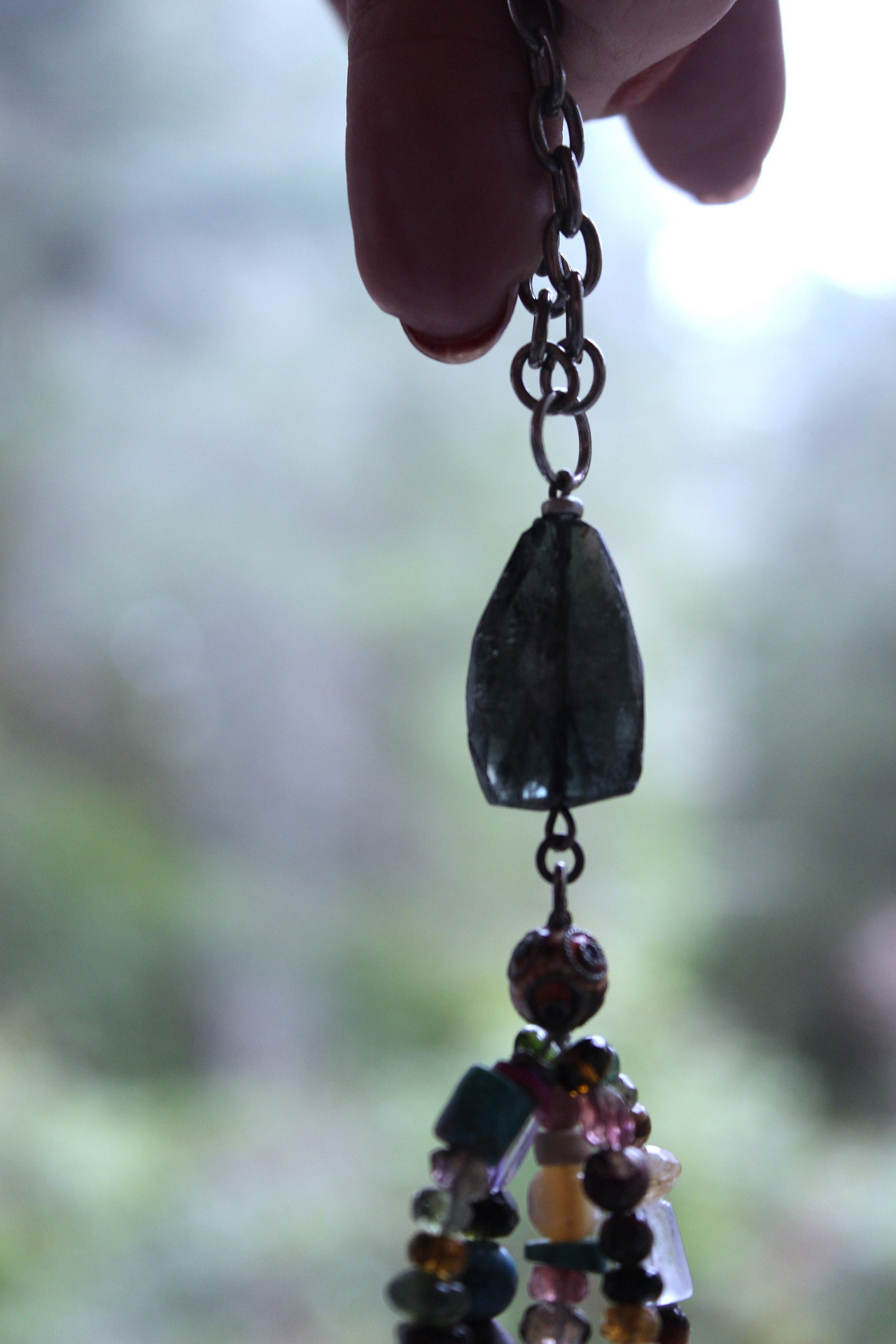 NEW! Multi Gem Tassel Necklace & Earring Set w/Barrel Cut Bi Color,Pink & Green Tourmaline,Antique Enamel Beads, Sterling Findings &  More!