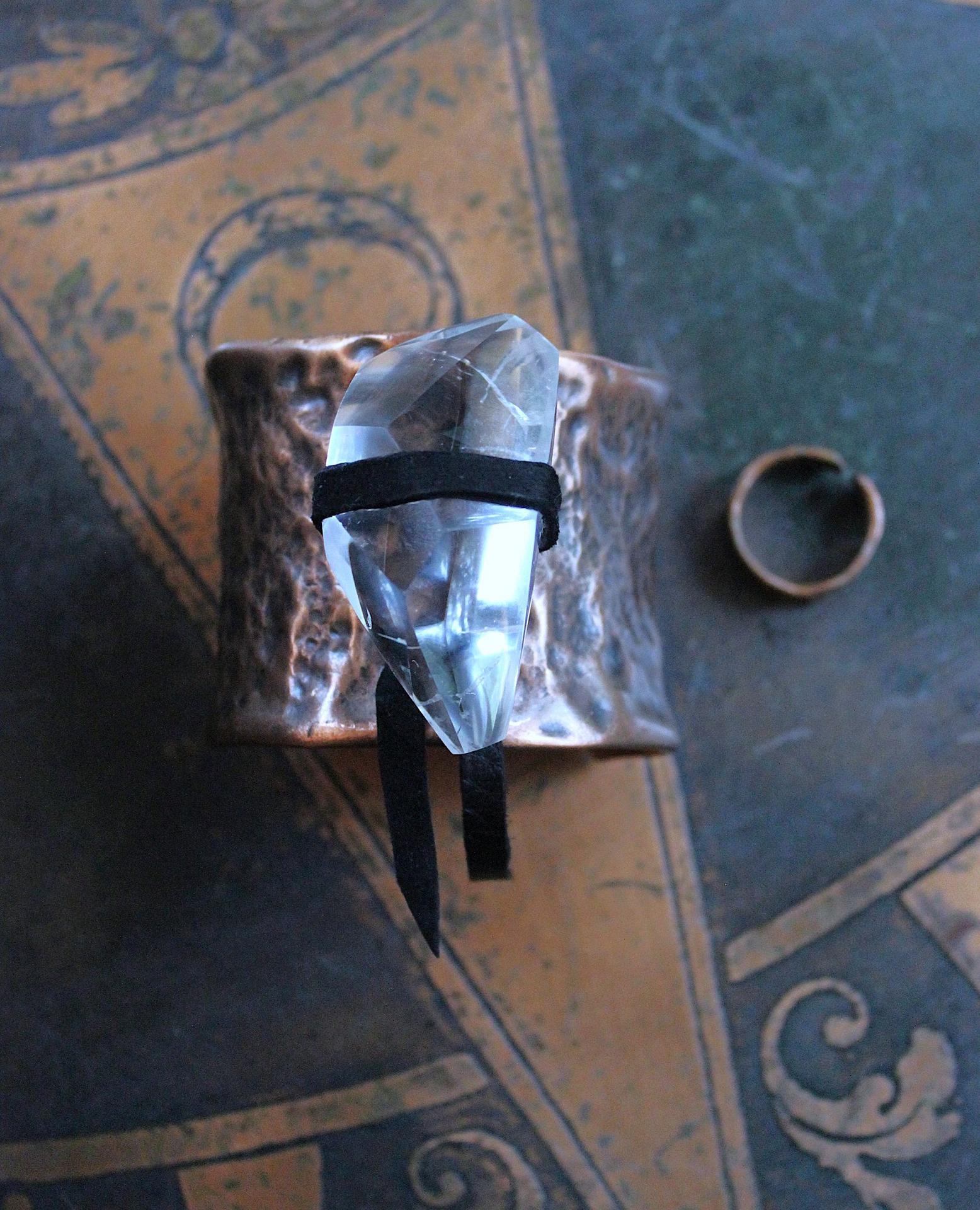 NEW! The Connection Cuff Bracelet & Ring Set with Free Form Clear Rock Quartz, Hand Wrought Hammered Copper Cuff & Ring