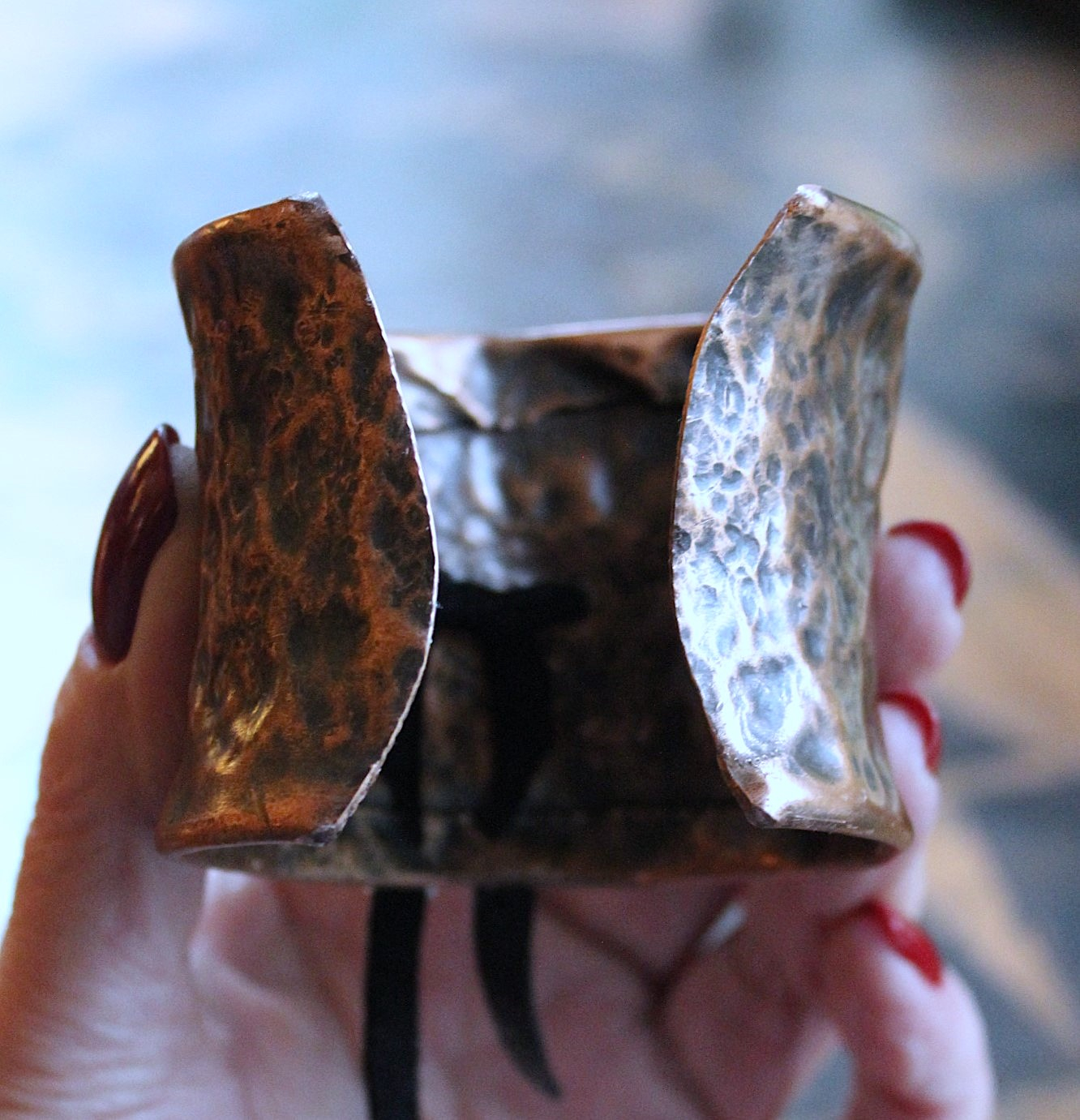 NEW! The Connection Cuff Bracelet & Ring Set with Free Form Clear Rock Quartz, Hand Wrought Hammered Copper Cuff & Ring