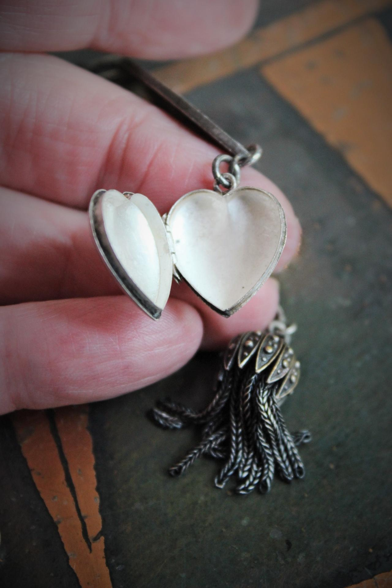  Our Mother Necklace w/RARE Tiny Sterling Ex Voto Locket,Sterling Mother's Heart Medal,Penin Marian Medal,Antique Sterling Nun's Cross