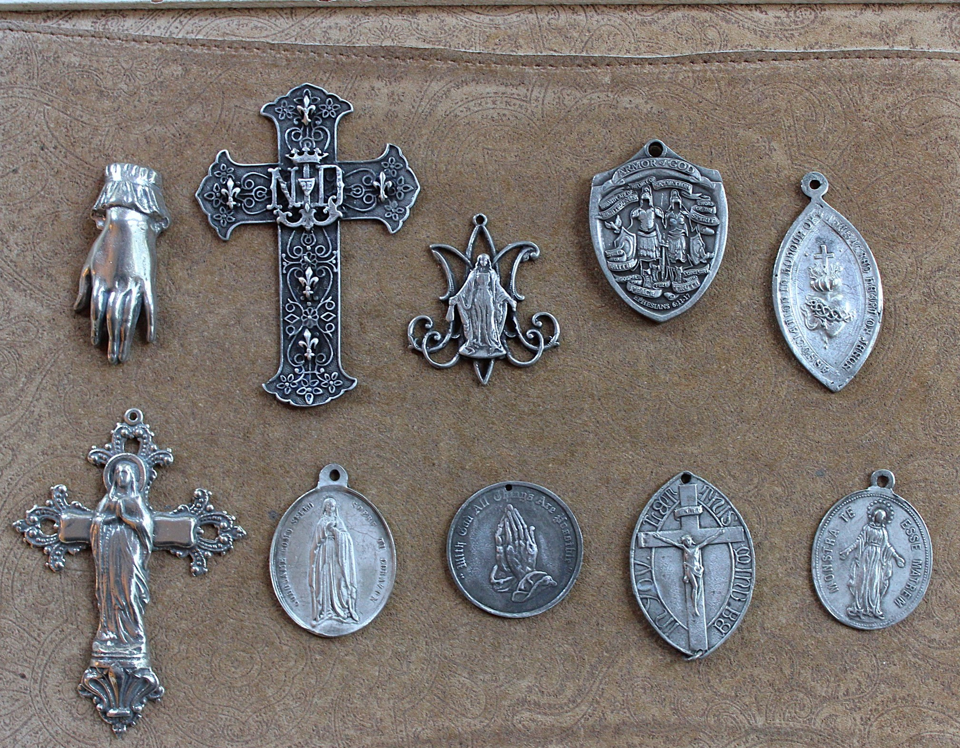 Set of 10 Vintage Cast Medals & Crosses - for your own Creations!