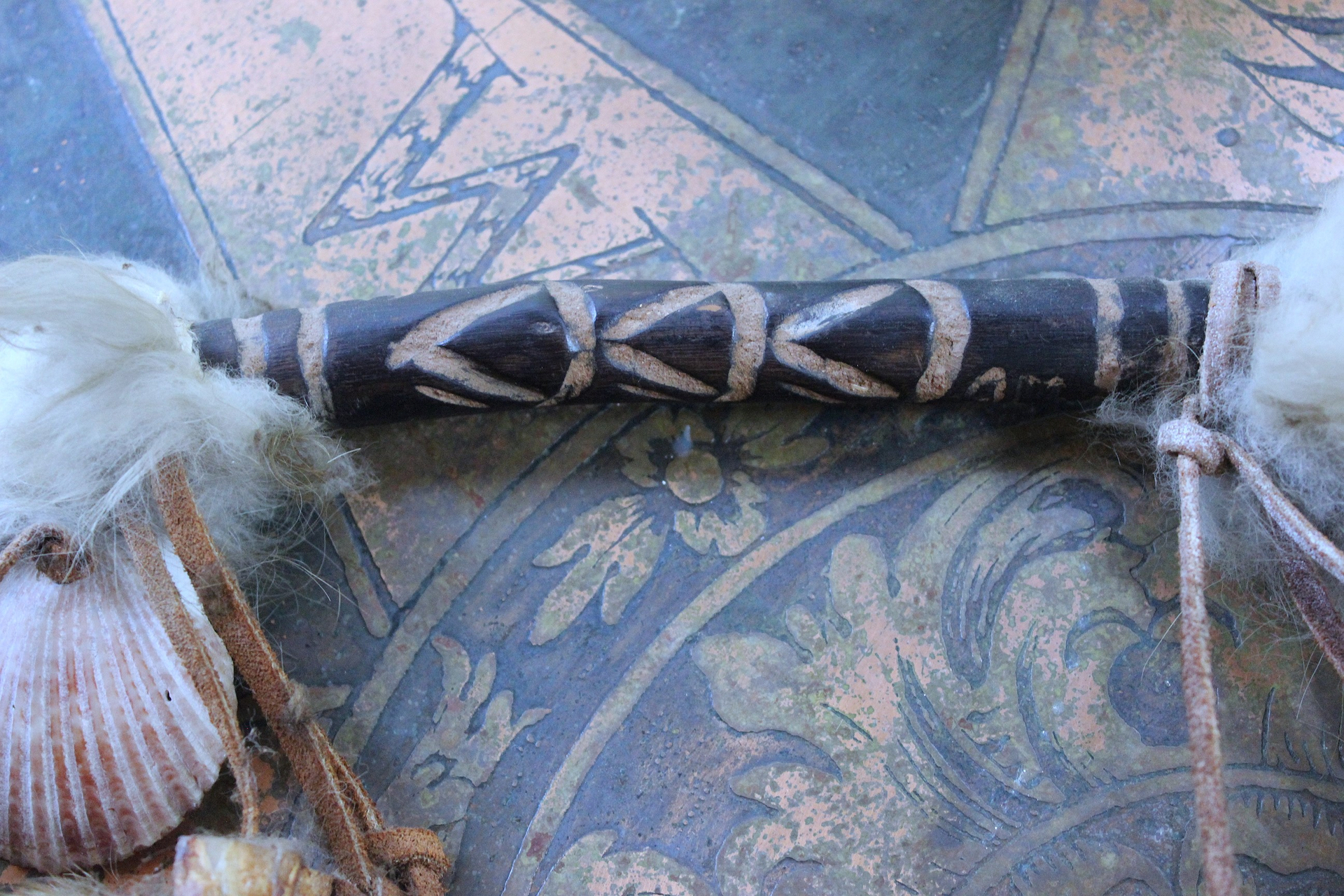 NEW! Authentic Native American Animal Spirit Wall Piece with Ram Skull,Jaw,Horn and Hoof, Beaded Findings, Shells, Leather and Carved Wood