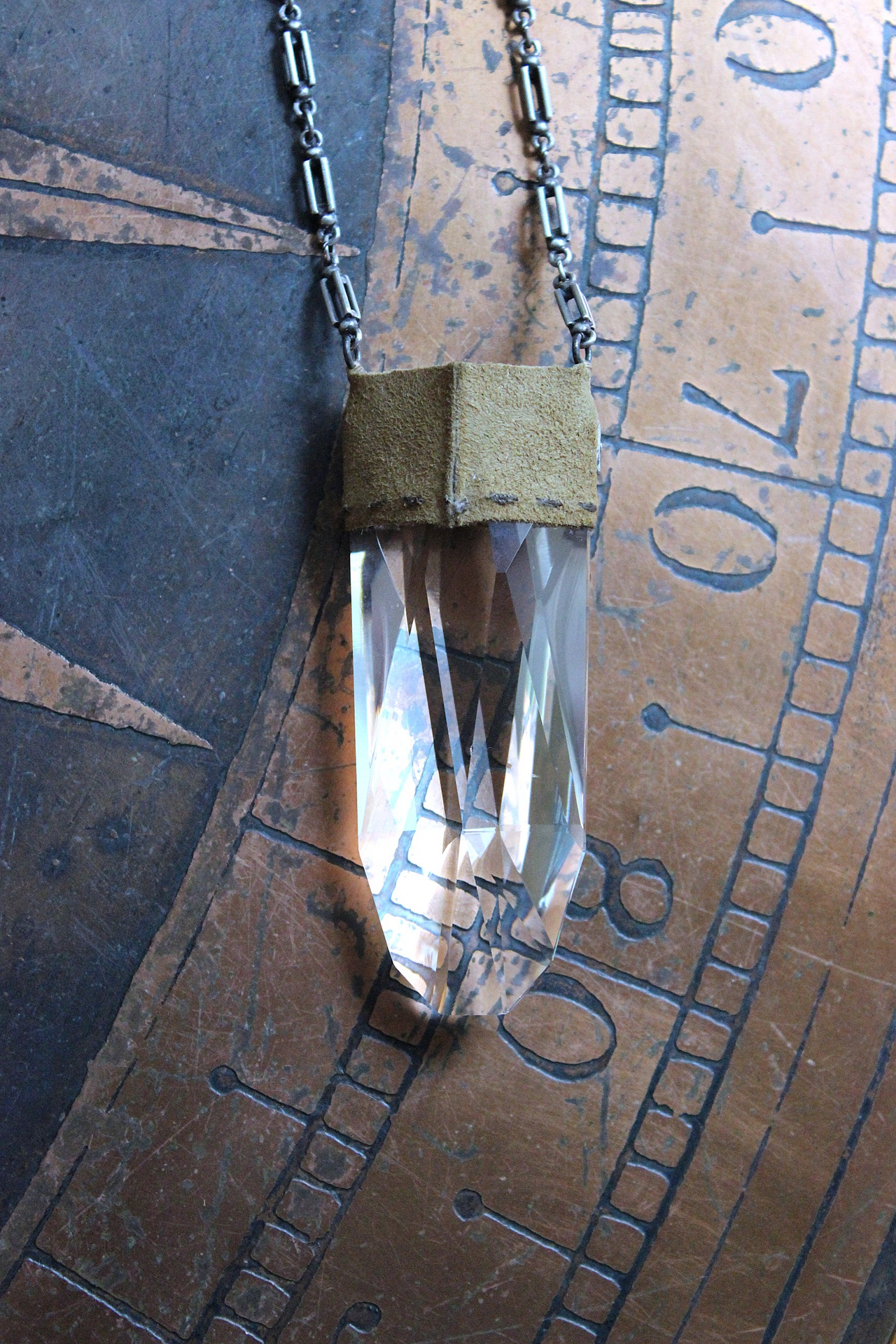 NEW! God is within Her Necklace with Amazing Far Infrared Faceted Tower Point Pendant, Unique Silver Chain & Super Soft Suede Leather