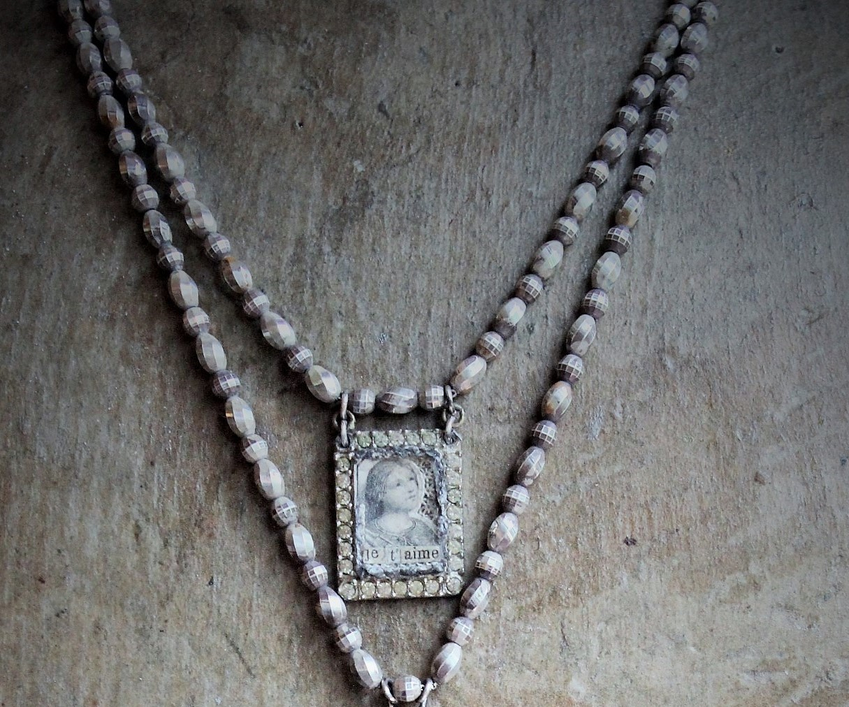 All the Holy Angels Necklace w/AMAZING Antique Omnes Sancti Angeli Medal,Antique Faceted Sterling Beads,Antique French Scapular Finding