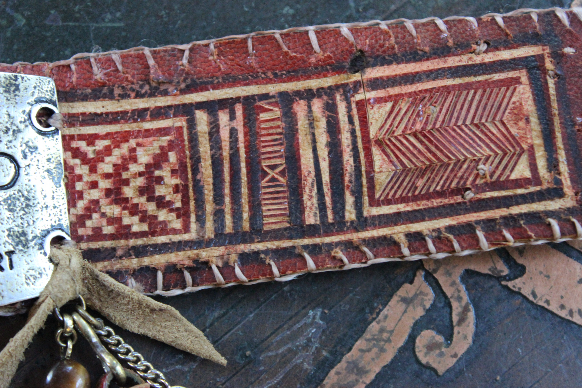 Fire in Her Soul Bracelet with Antique Hand Carved Leather Cuff,Engraved Metal Finding,Leather Tassel,Solar Eclipse Dangle,Carved Carnelian & More!