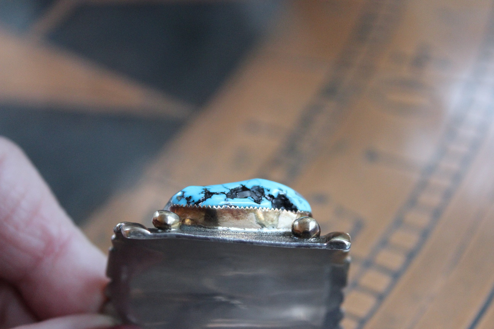 NEW! Gorgeous Sterling & Gold Bisbee Turquoise Signed Cuff Bracelet with Sterling Tassel & 14K Bead