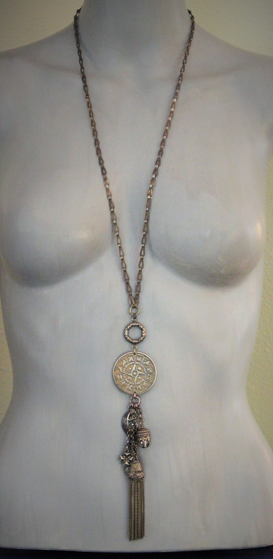 The Circle of Life Necklace w/Vintage 1950's Astrological & Spiritual Medal,Antique Clock Chain,Unique Chain Tassel+ More!