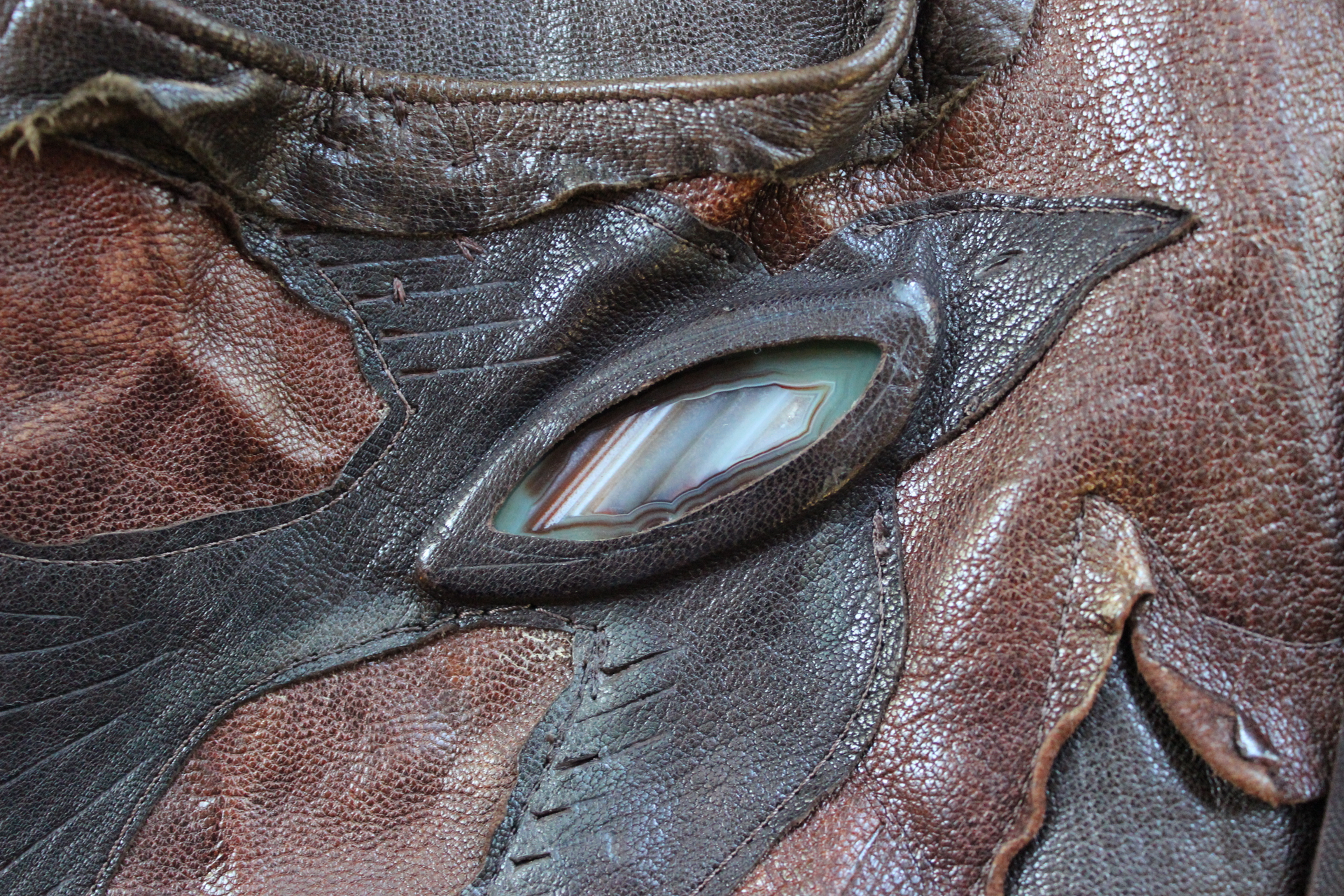 NEW! Rare Vintage Free Bird Sweet Smoke Leather Bag with Polished Agate, Fringe and Front Pocket