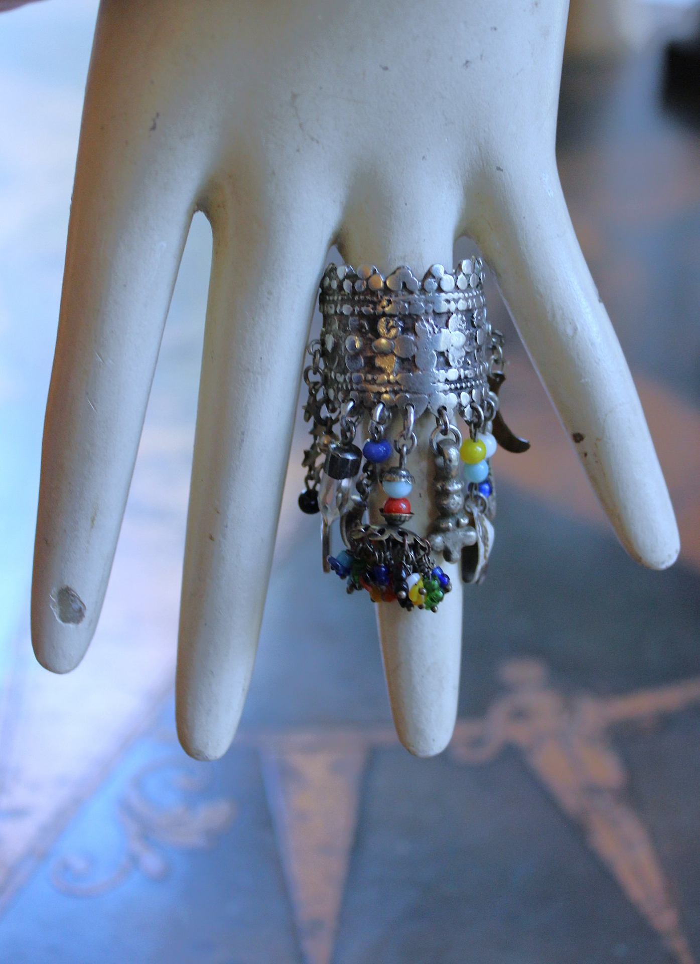 NEW! Be Like that to Me Ring with Antique Kuchi Gypsy Finding,Sterling Band,Sterling Moon,Star,Tiny Clear Rock Crystal Point & More!