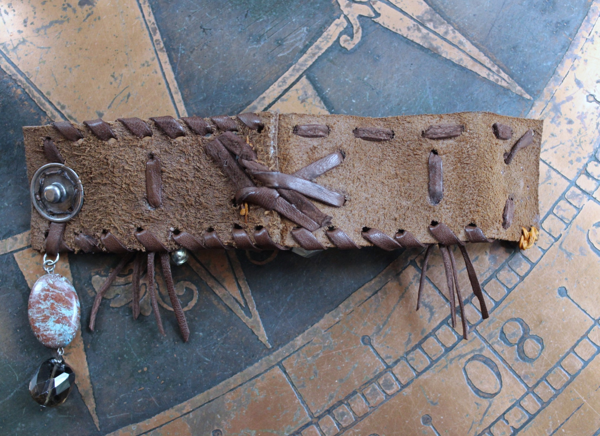 NEW! Free Form Smoky Quartz Cuff Bracelet with Jasperized Petrified Wood Beads, and Faceted Smoky Quartz Gemstone
