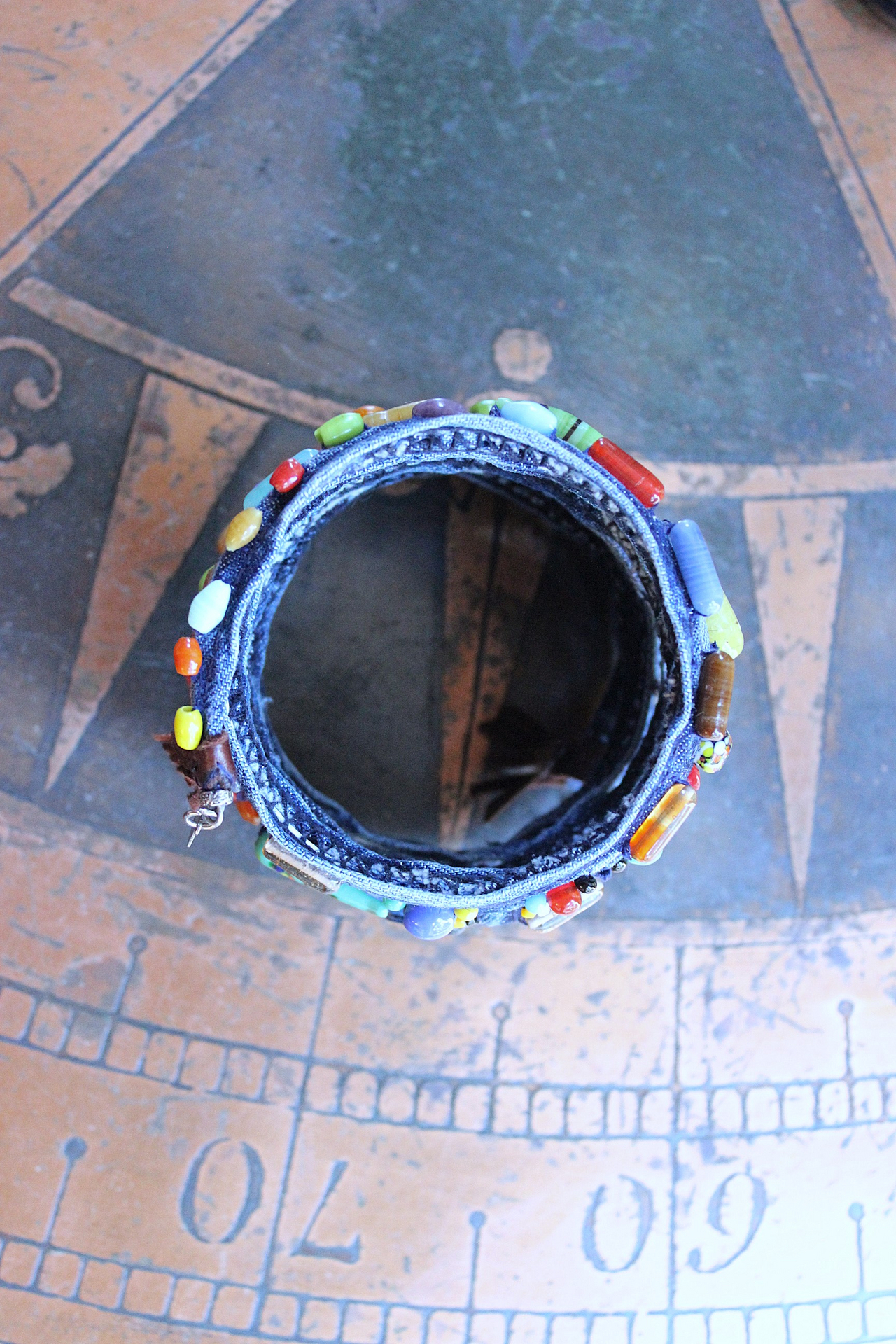 NEW! 7 Coil Antique Glass Mardi Gras Bead and Silver Findings Bracelet