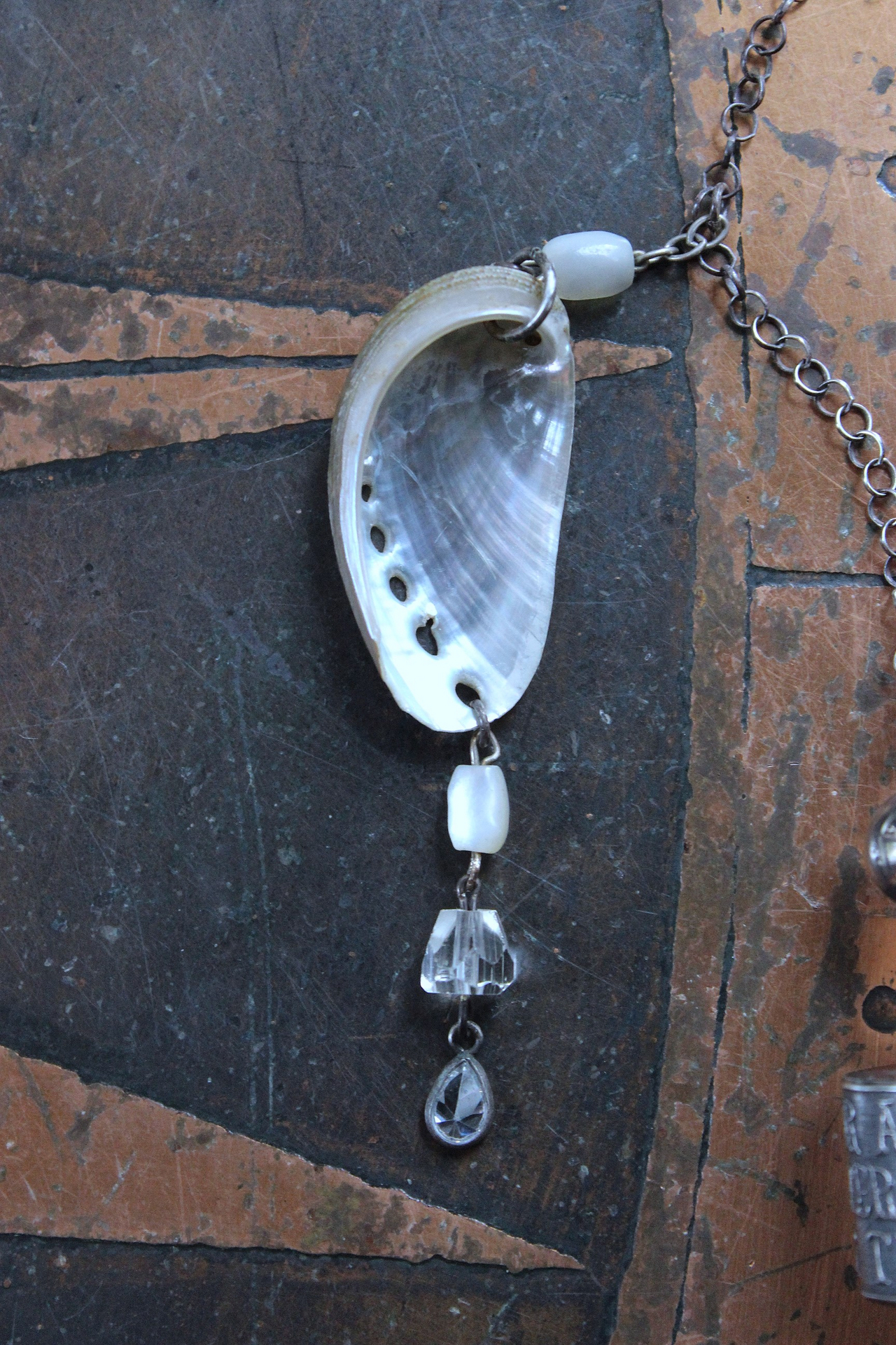 NEW! The Cure for Anything Necklace with Rare Anne Choi Sterling Bead, Multi Chain Tassel, Faceted White Topaz Tear Drop & Tiny Abalone Shell