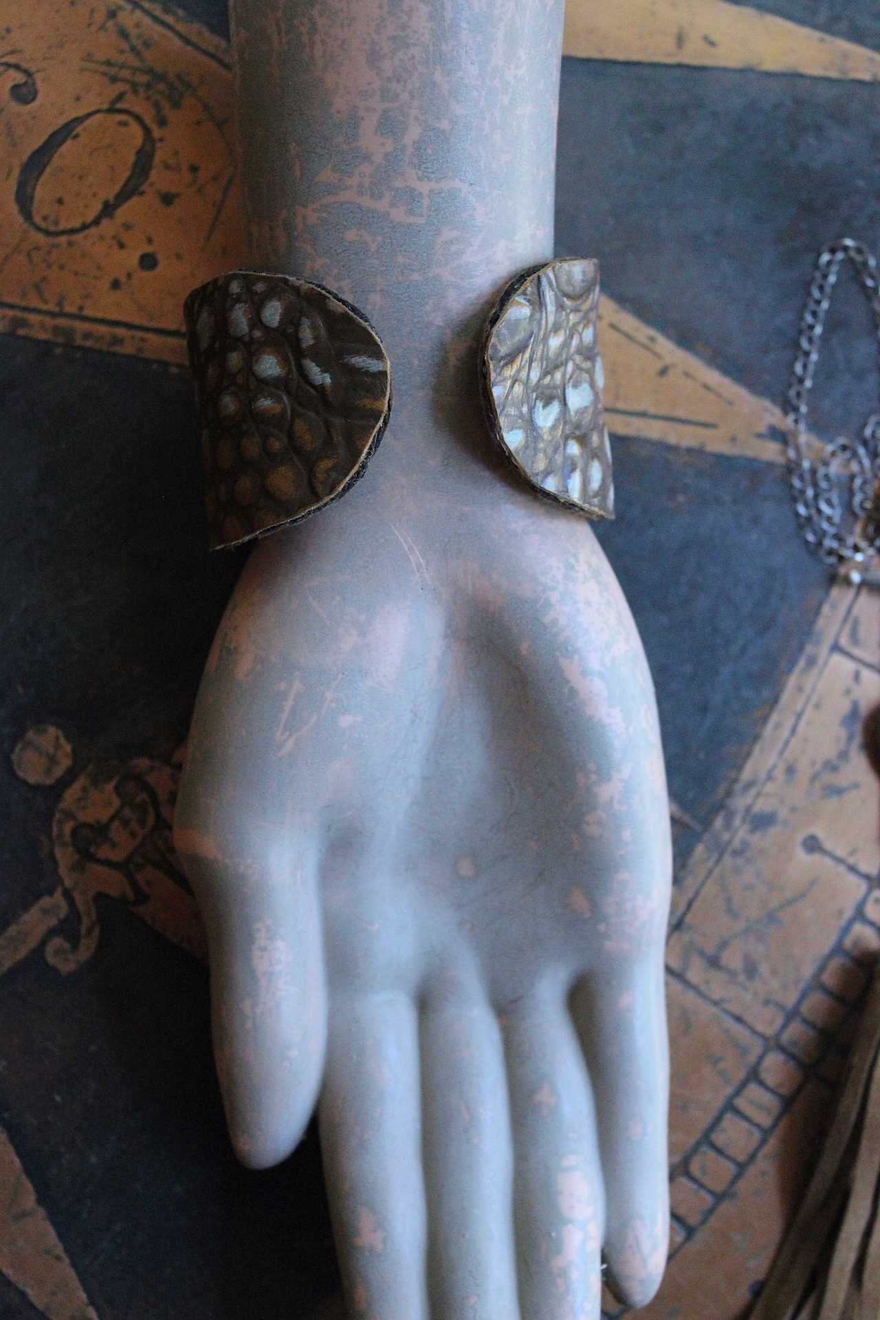 NEW! The Light Necklace & Cuff Bracelet Set with Sterling Belcher Chain, Unique Leather Cuff & Tassel, Two Wounded Heart Medals