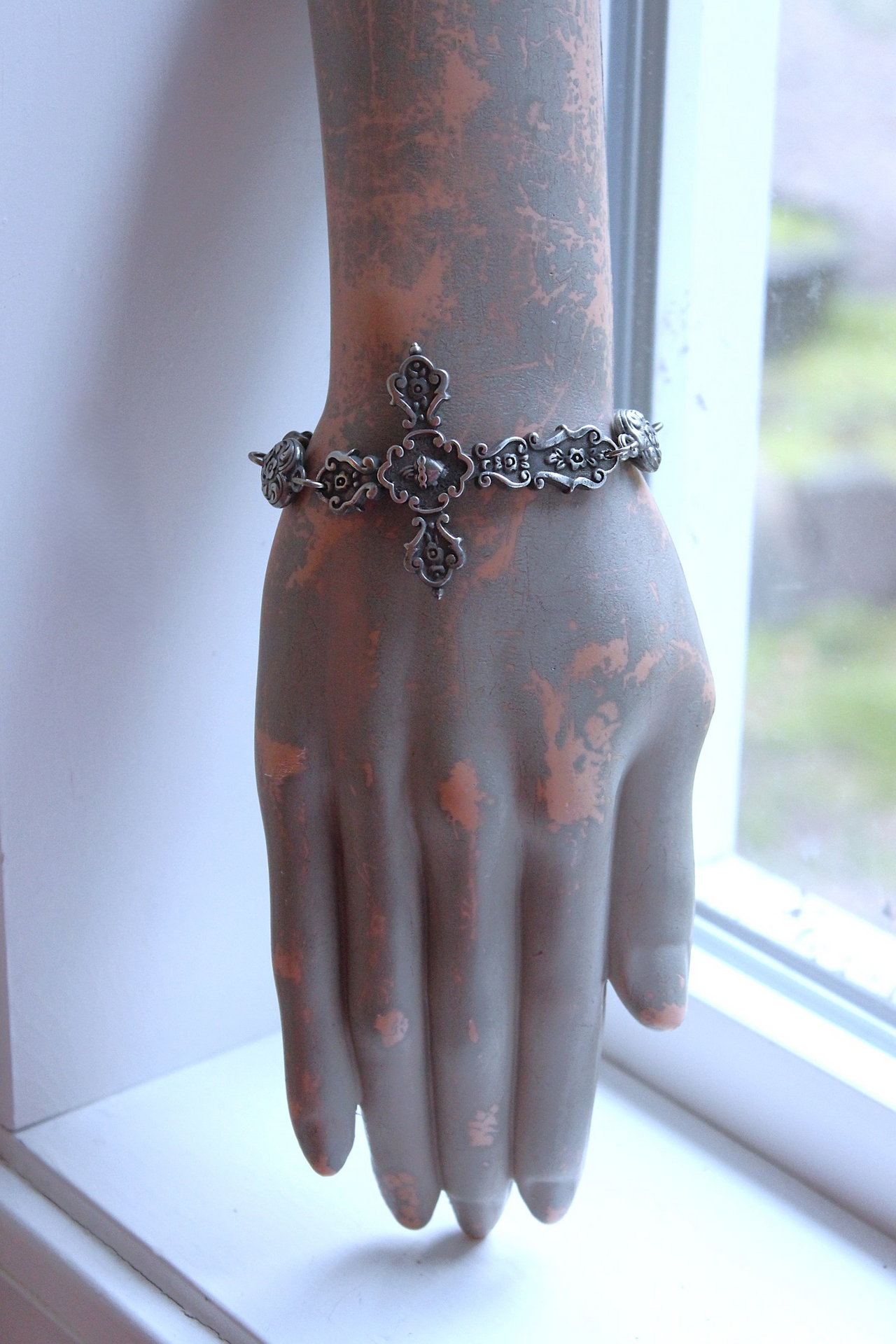 NEW! Flaming Sacred Heart Cross & Puffy Heart Bracelet 