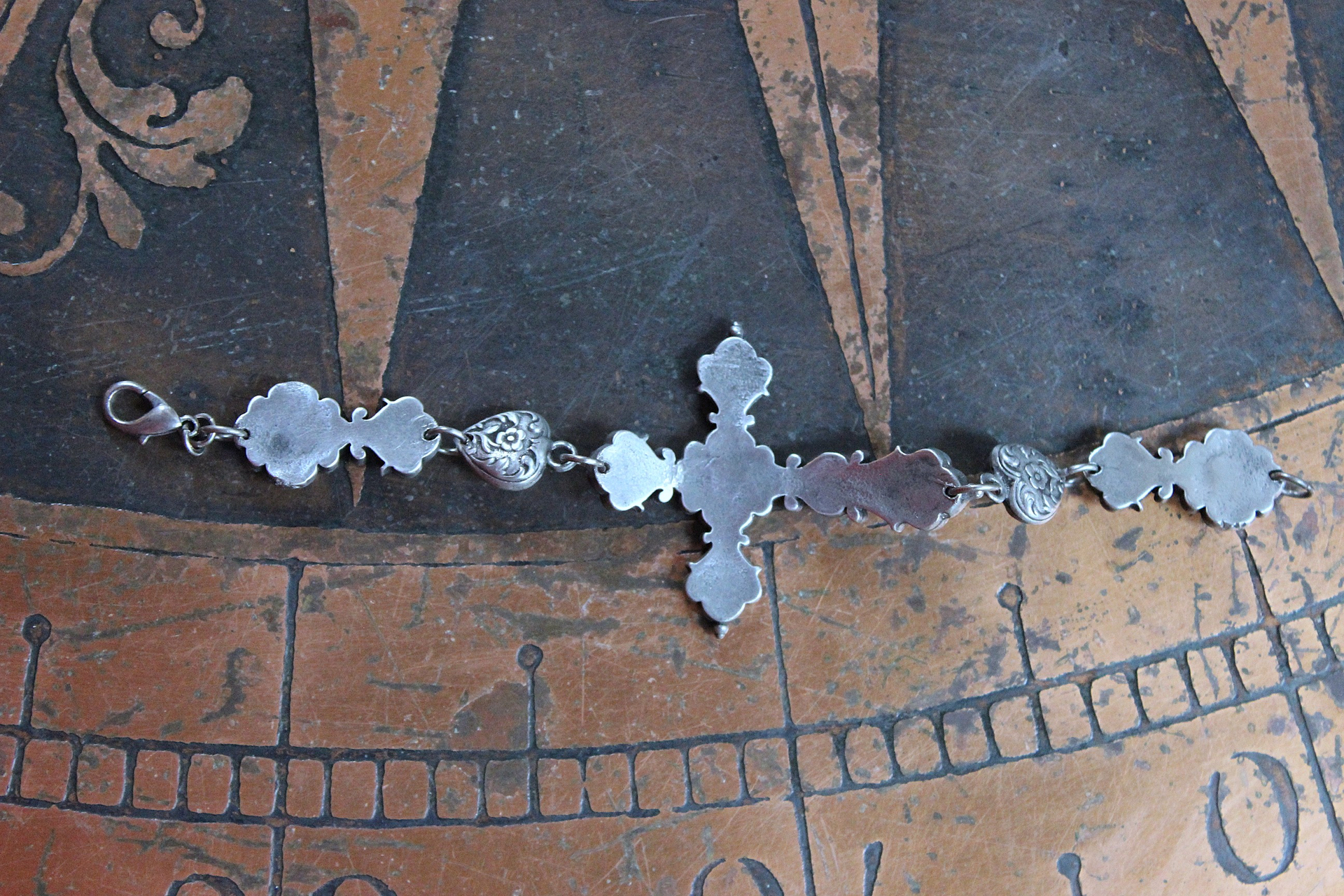 NEW! Flaming Sacred Heart Cross & Puffy Heart Bracelet 