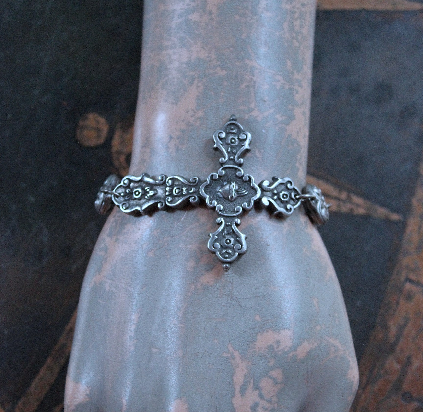 NEW! Flaming Sacred Heart Cross & Puffy Heart Bracelet 