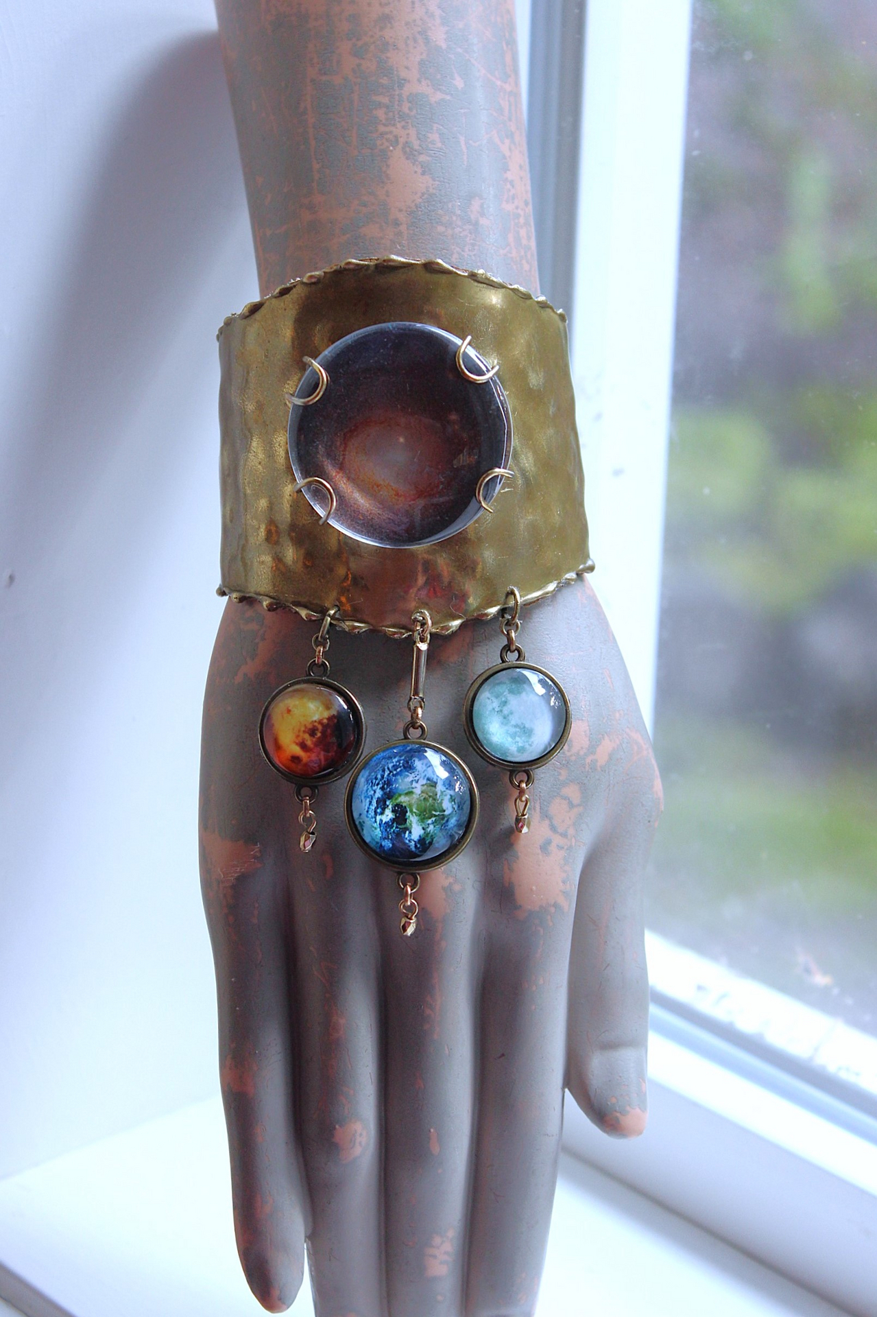 NEW! Divine Love Bracelet & Necklace Set with Antique Watch Case Cosmic Diorama, Glass Orb Earth, Moon & Sun and More!