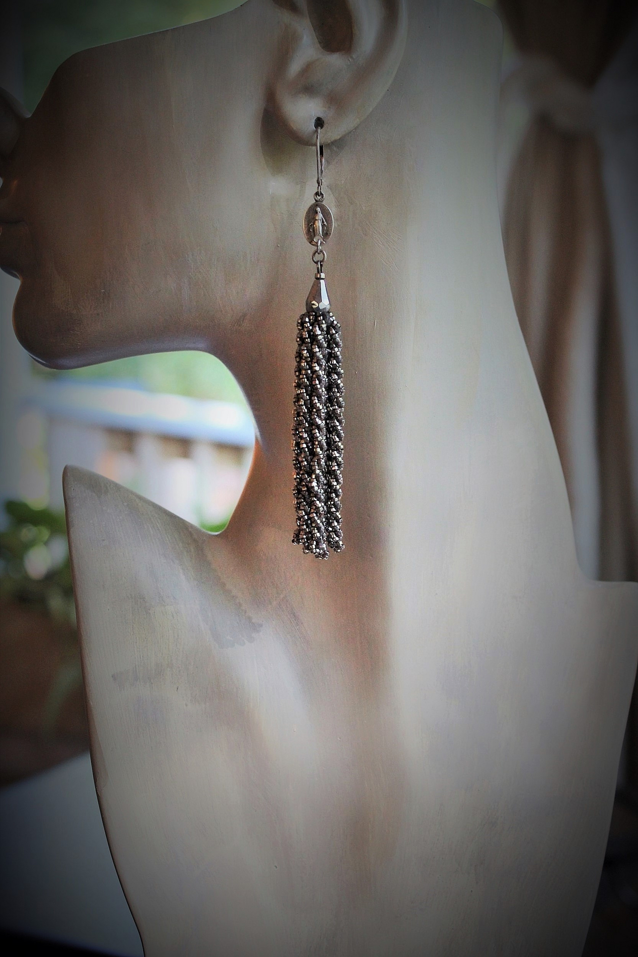 Rare Antique Cut Steel Bead Earrings w/Tiny Antique French Marian Medals