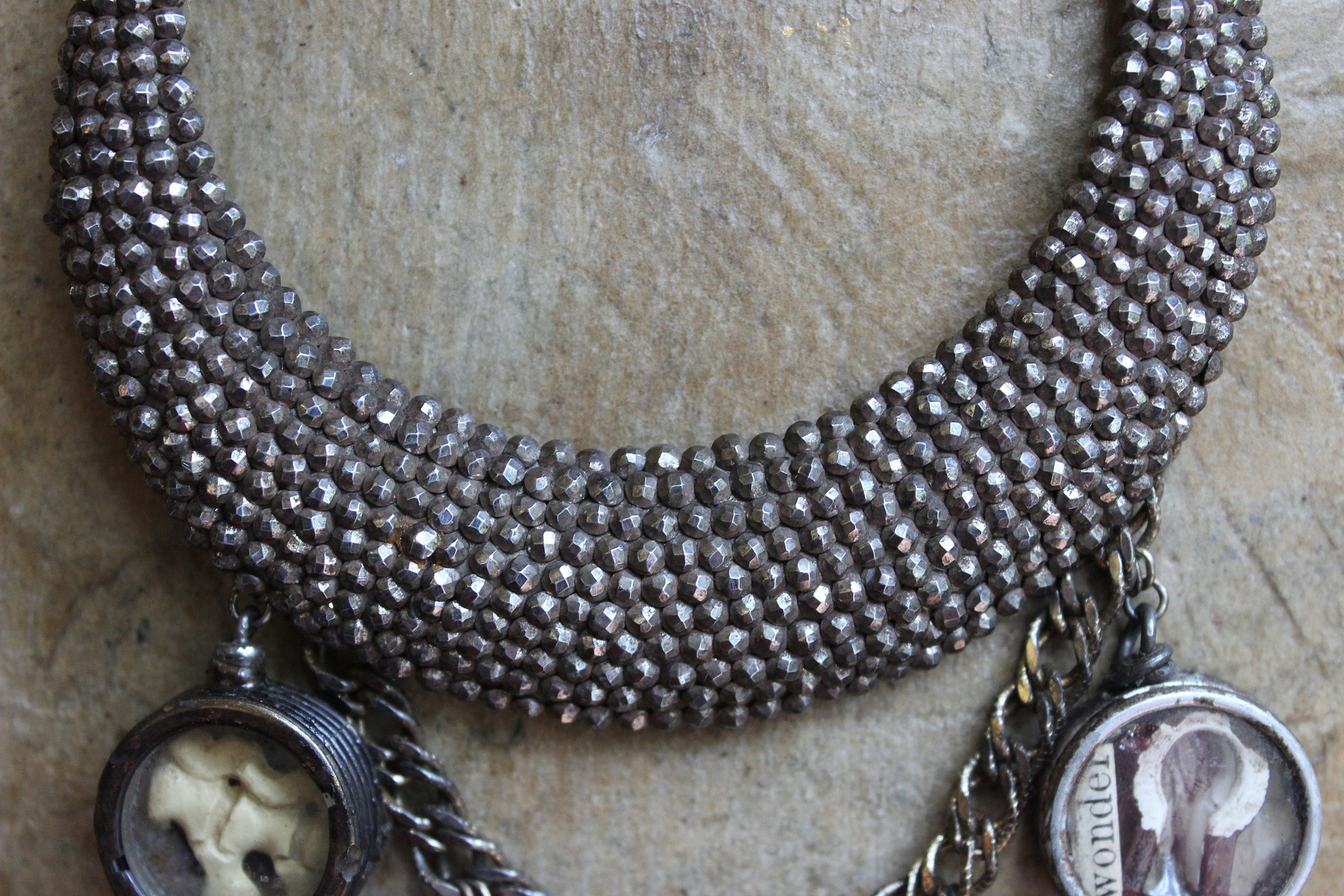 NEW! The Art of Becoming Necklace with Rare Antique Faceted Cut Steel Crescent Moon, Antique Compass & 4 Unique Antique Dangles