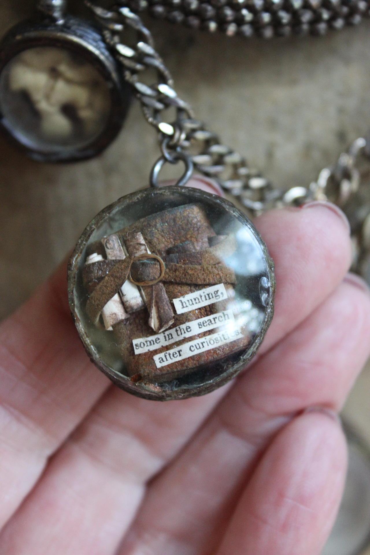 NEW! The Art of Becoming Necklace with Rare Antique Faceted Cut Steel Crescent Moon, Antique Compass & 4 Unique Antique Dangles