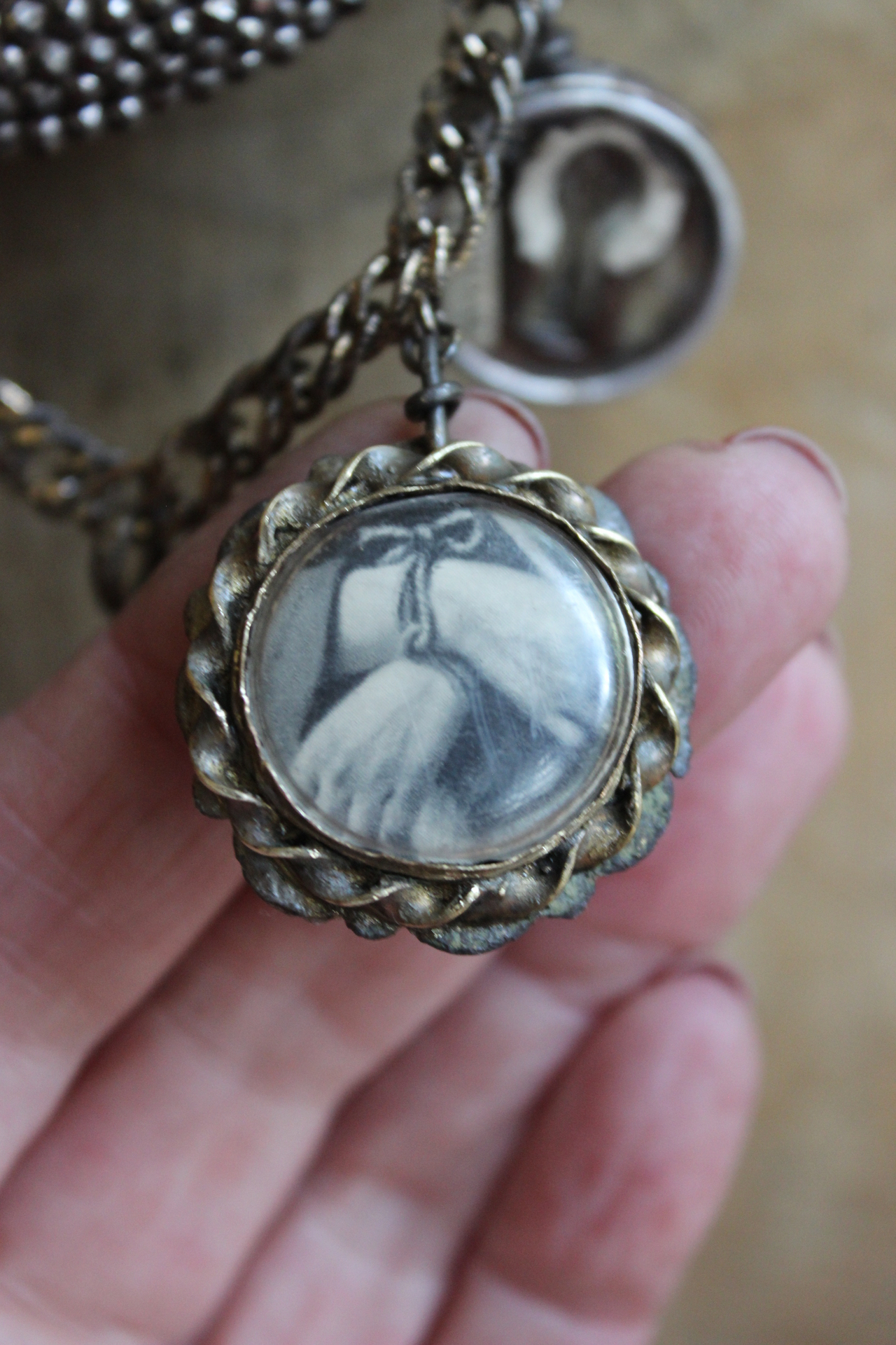 NEW! The Art of Becoming Necklace with Rare Antique Faceted Cut Steel Crescent Moon, Antique Compass & 4 Unique Antique Dangles