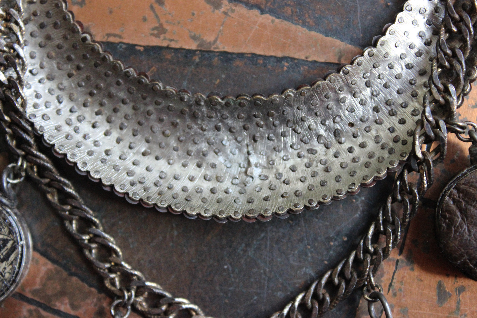 NEW! The Art of Becoming Necklace with Rare Antique Faceted Cut Steel Crescent Moon, Antique Compass & 4 Unique Antique Dangles