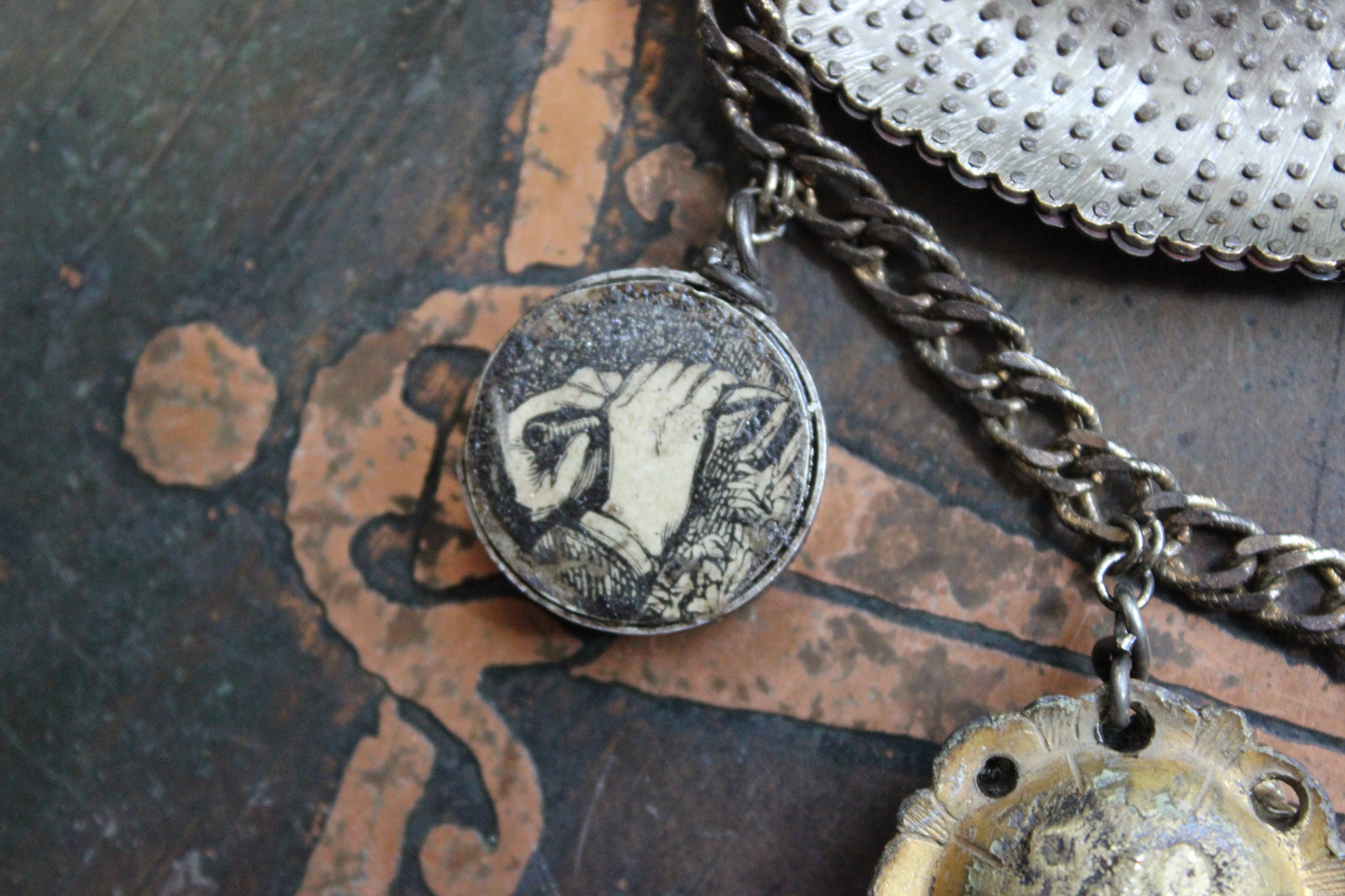 NEW! The Art of Becoming Necklace with Rare Antique Faceted Cut Steel Crescent Moon, Antique Compass & 4 Unique Antique Dangles