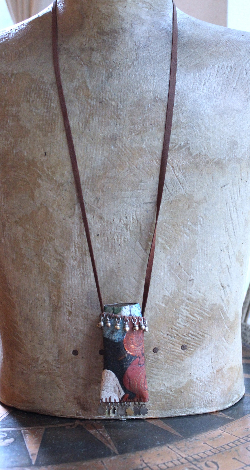 NEW! Asymmetrical Hand Painted Clouds Thangka Pouch with Far Infrared Light Healing Tower, Antique Cloud Shaped Drops & Tiny Orbs