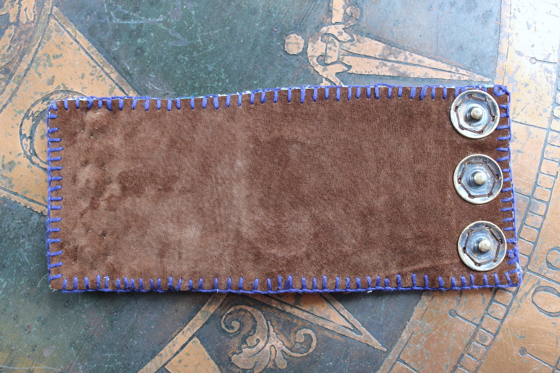 NEW! Wise Woman Kantha Cuff Bracelet with Brass Set Lapis Lazuli and Dozens of Hand Stitched Beads and Drops