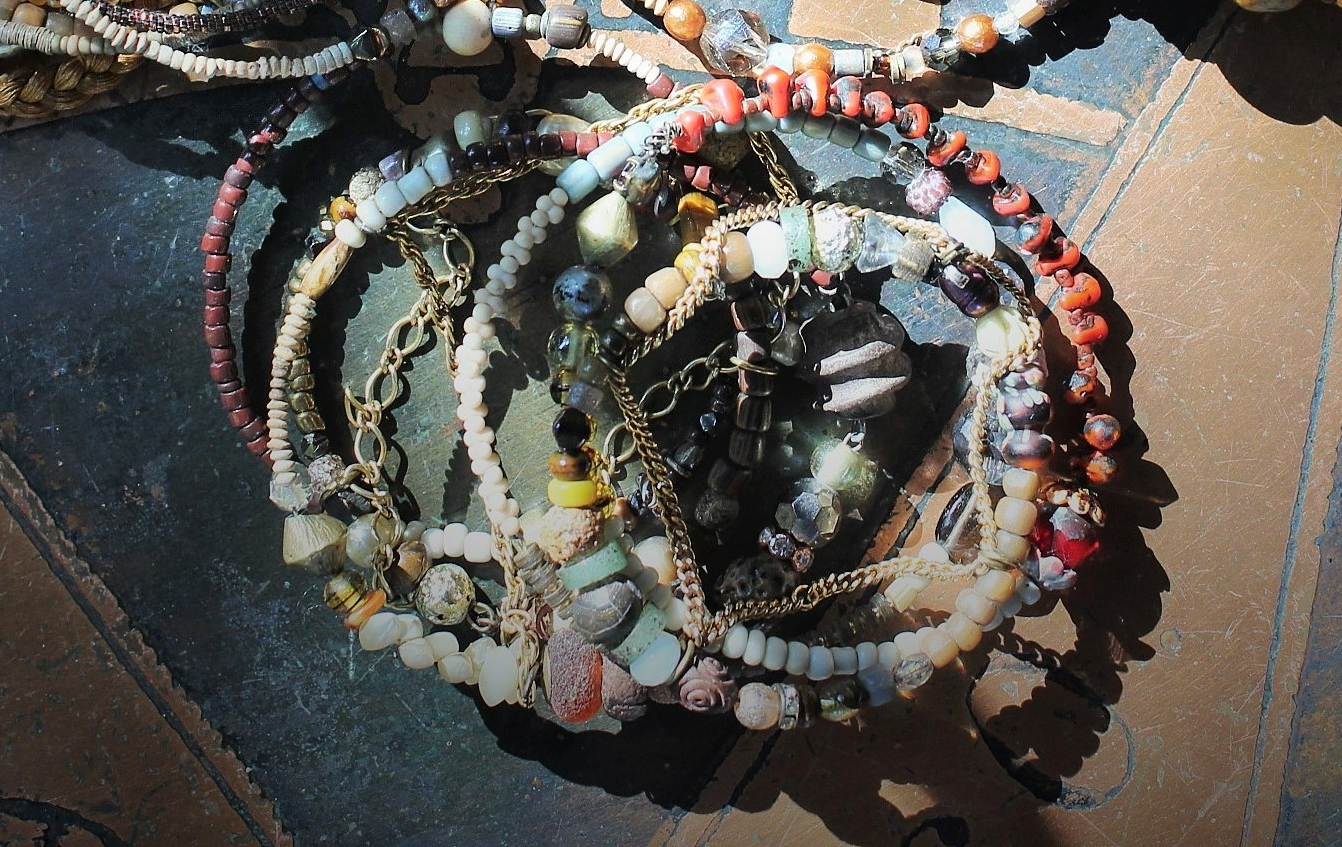 17 Stacking Artisan Gypsy Bangle Bracelets- Dozens of Beads,Unique Findings & Draping Chains!