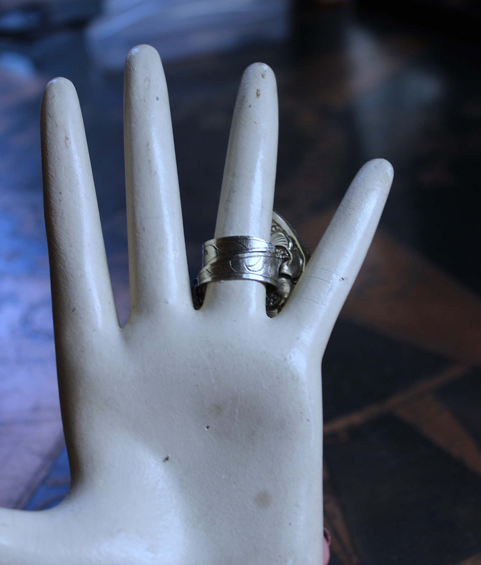 NEW! Adjustable Carved Sacred Heart Ring with Tiny Sterling Cross,Antique French Marian Medal and Chain Tassel, Beads & Sterling Rondelles