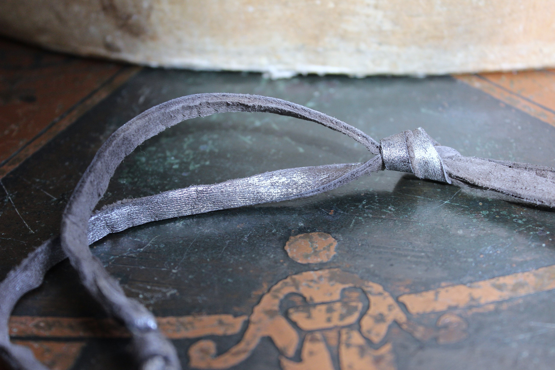 NEW! Antique French Braided Metal Thread Trim Necklace w/Silver Repousse Carved Bone Flaming Sacred Heart, Engraved Nun's Cross, Water Clear AAA Light Citrine Point