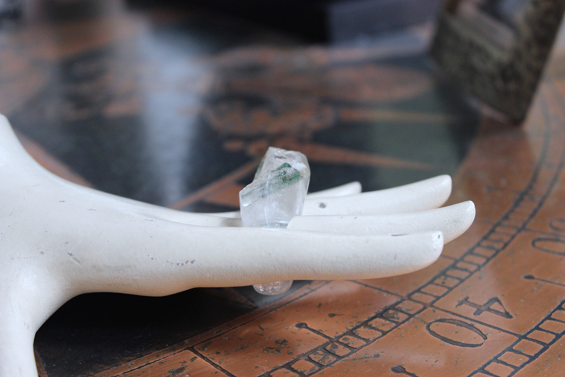 NEW! Rare Antique Clear Rock Quartz and Green Barrel Tourmaline Ring - size 8