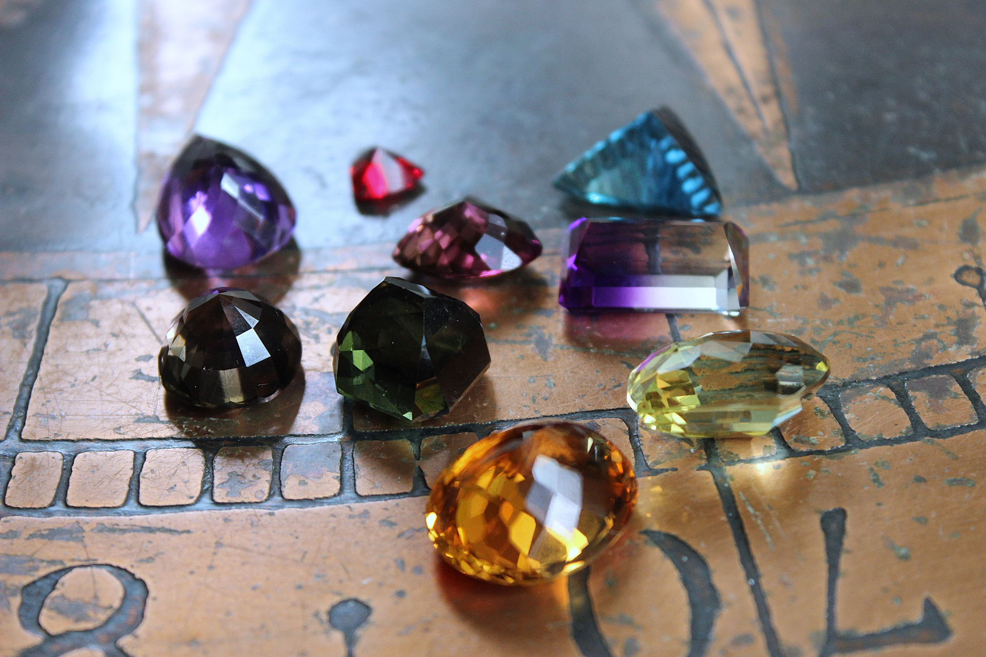 NEW! Rare Gem Collection Necklace with 9 Faceted Gemstones,Antique Pocket Watch Case, Sterling Belcher Chain and Sterling Tassel