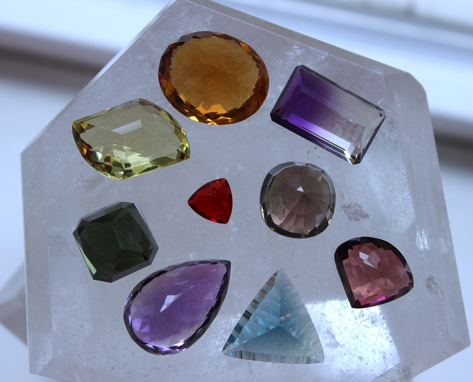 NEW! Rare Gem Collection Necklace with 9 Faceted Gemstones,Antique Pocket Watch Case, Sterling Belcher Chain and Sterling Tassel