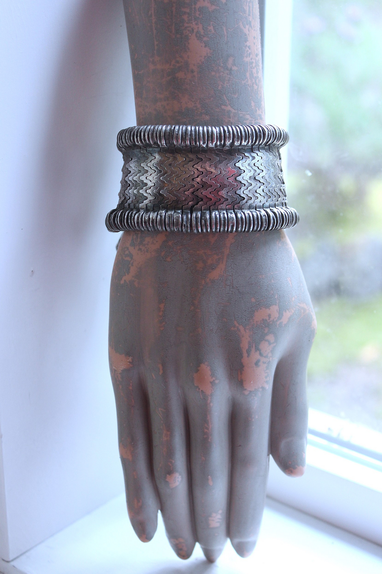 NEW! How to Fly Bracelet with Old Sterling Cuff, Sterling Cross, Raven Wing,Glass Quote Vessel & Sterling Capped Bead