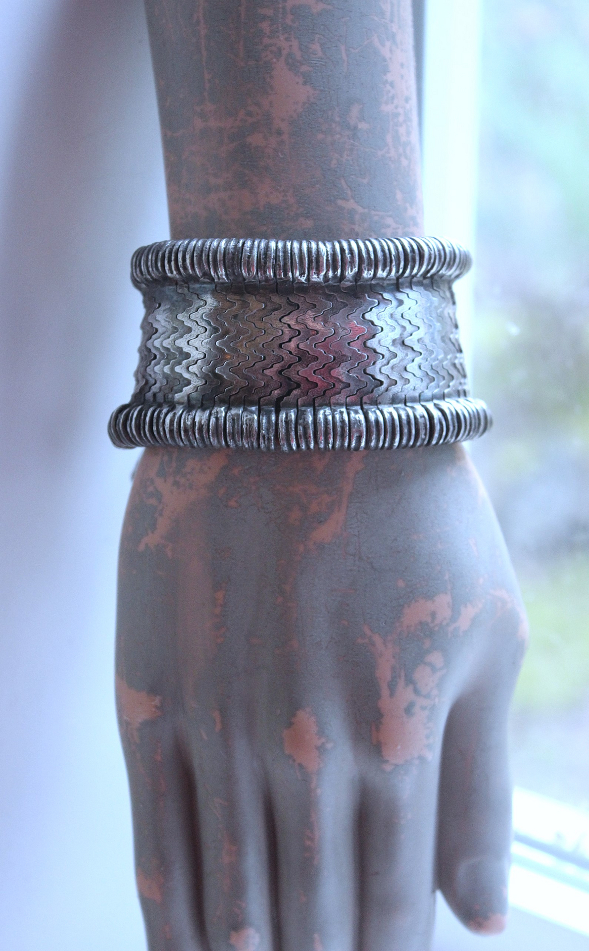 NEW! How to Fly Bracelet with Old Sterling Cuff, Sterling Cross, Raven Wing,Glass Quote Vessel & Sterling Capped Bead