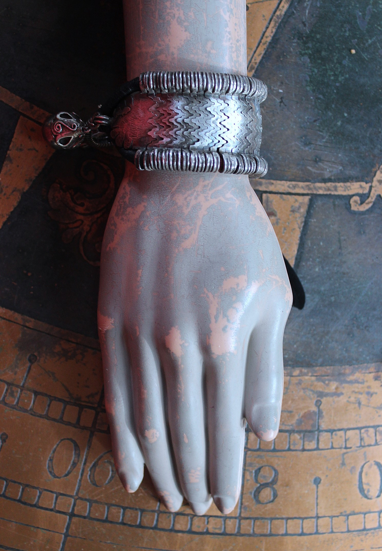 NEW! How to Fly Bracelet with Old Sterling Cuff, Sterling Cross, Raven Wing,Glass Quote Vessel & Sterling Capped Bead