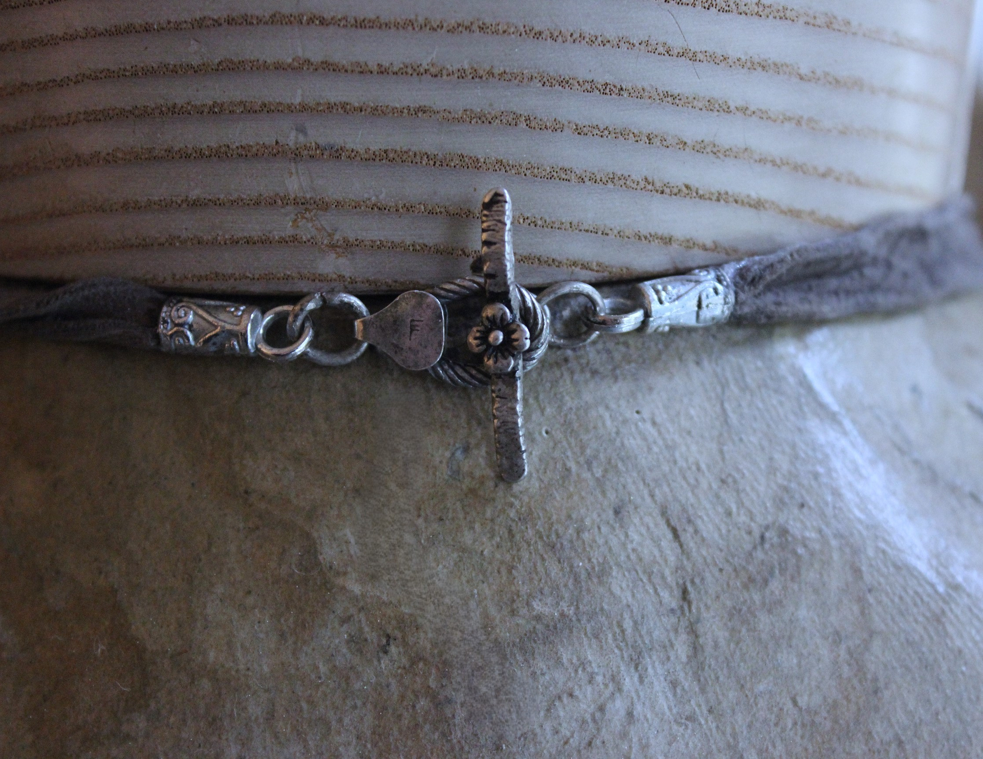 NEW! Unique Flaming Sacred Heart & Clear Rock Quartz Point Necklace with Silver Distressed Leather Ties