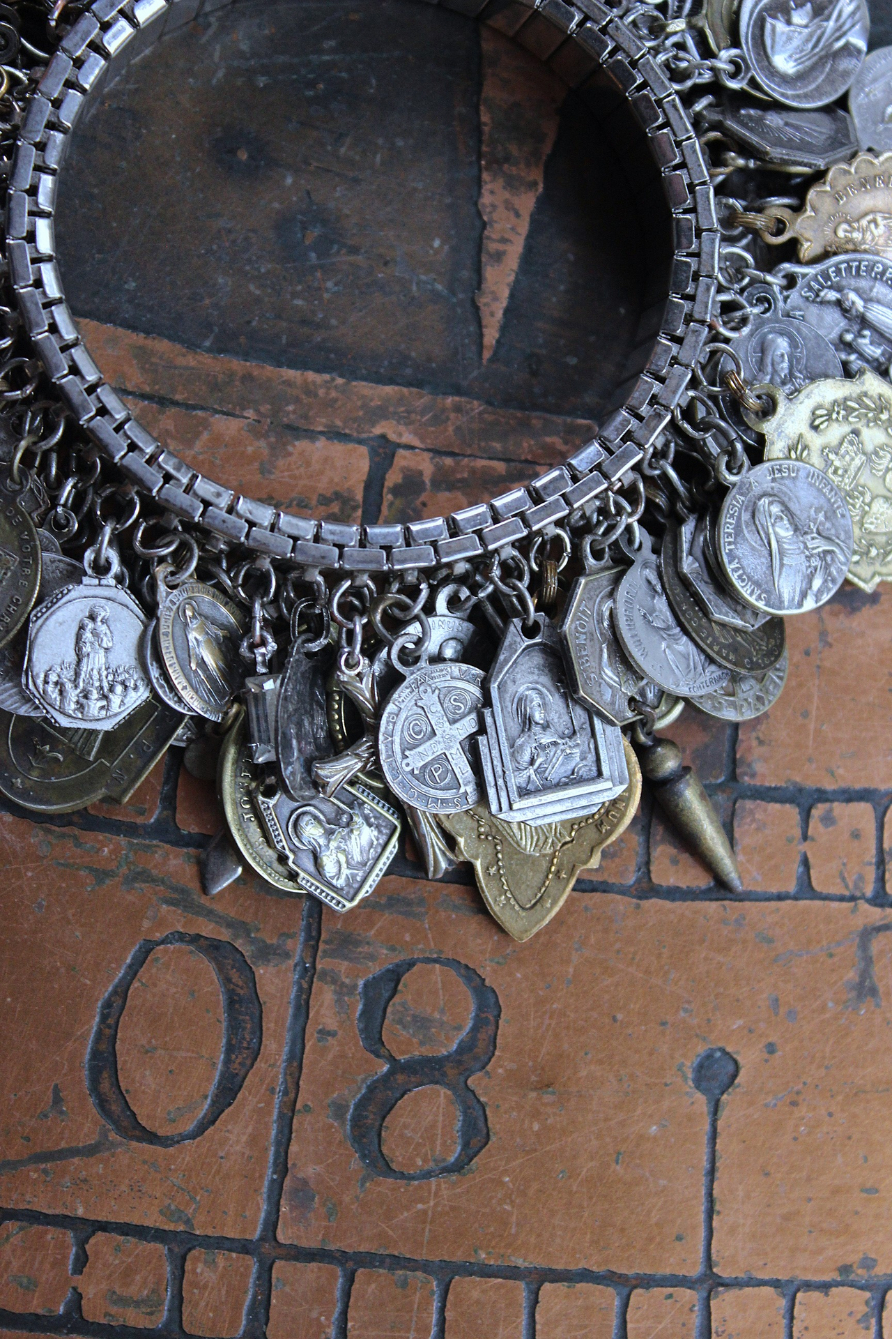 NEW! Fully Loaded Expandable Bracelet with 88 Silver and Gold Antique French, European & American Religious Medals & Crosses
